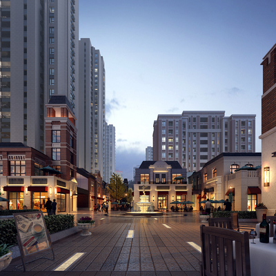  欧式古典售楼处商业街su模型 