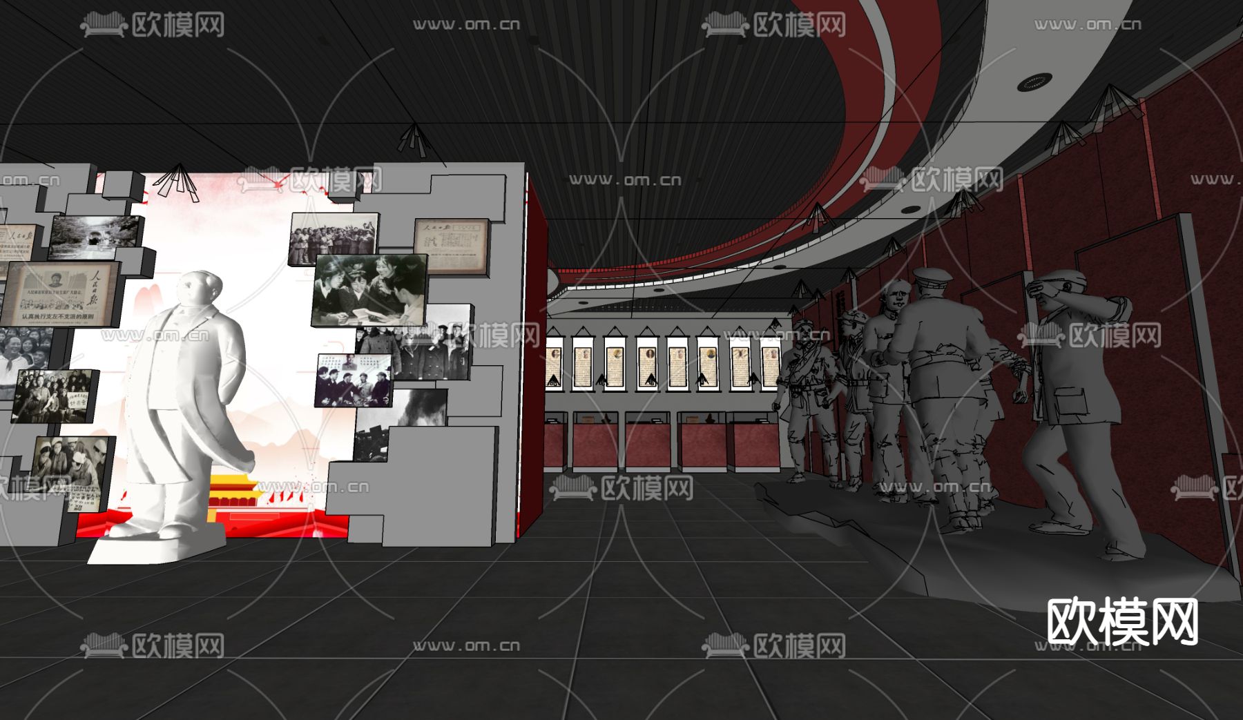 现代红色党建展厅su模型下载（渲染图2）