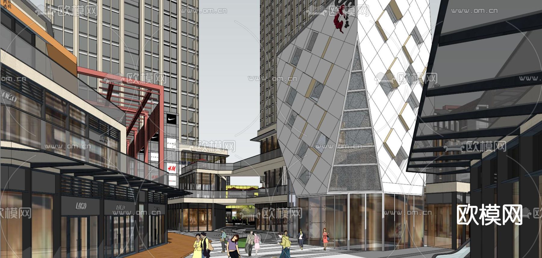 现代商业综合体su模型下载（渲染图4）