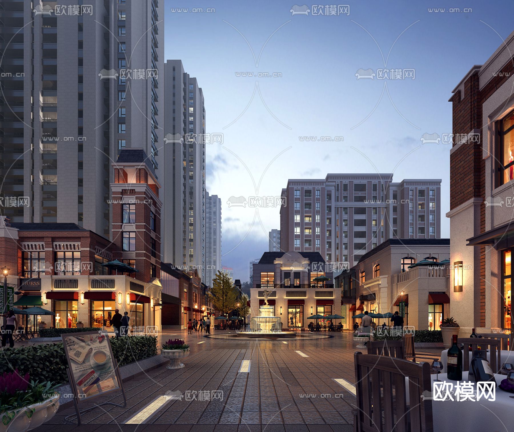 欧式古典售楼处商业街su模型下载（渲染图1）