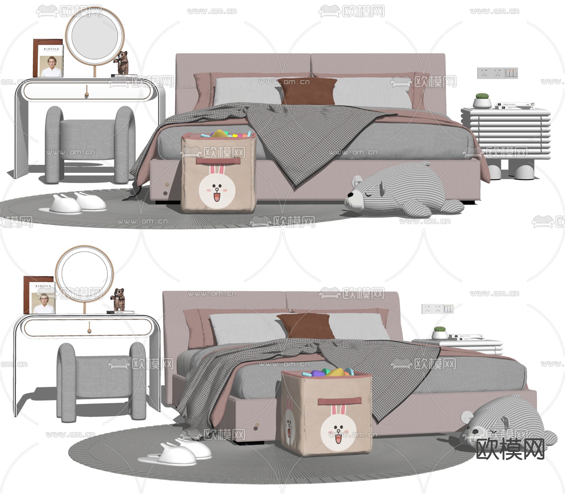 现代布艺儿童床su模型下载（渲染图2）