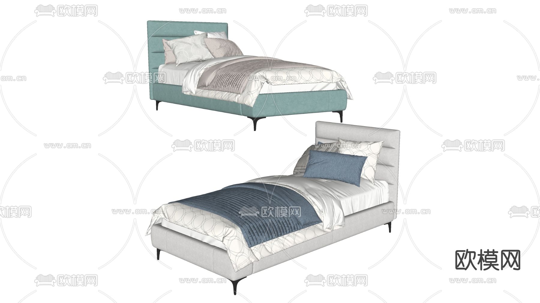 北欧布艺儿童床su模型下载（渲染图2）