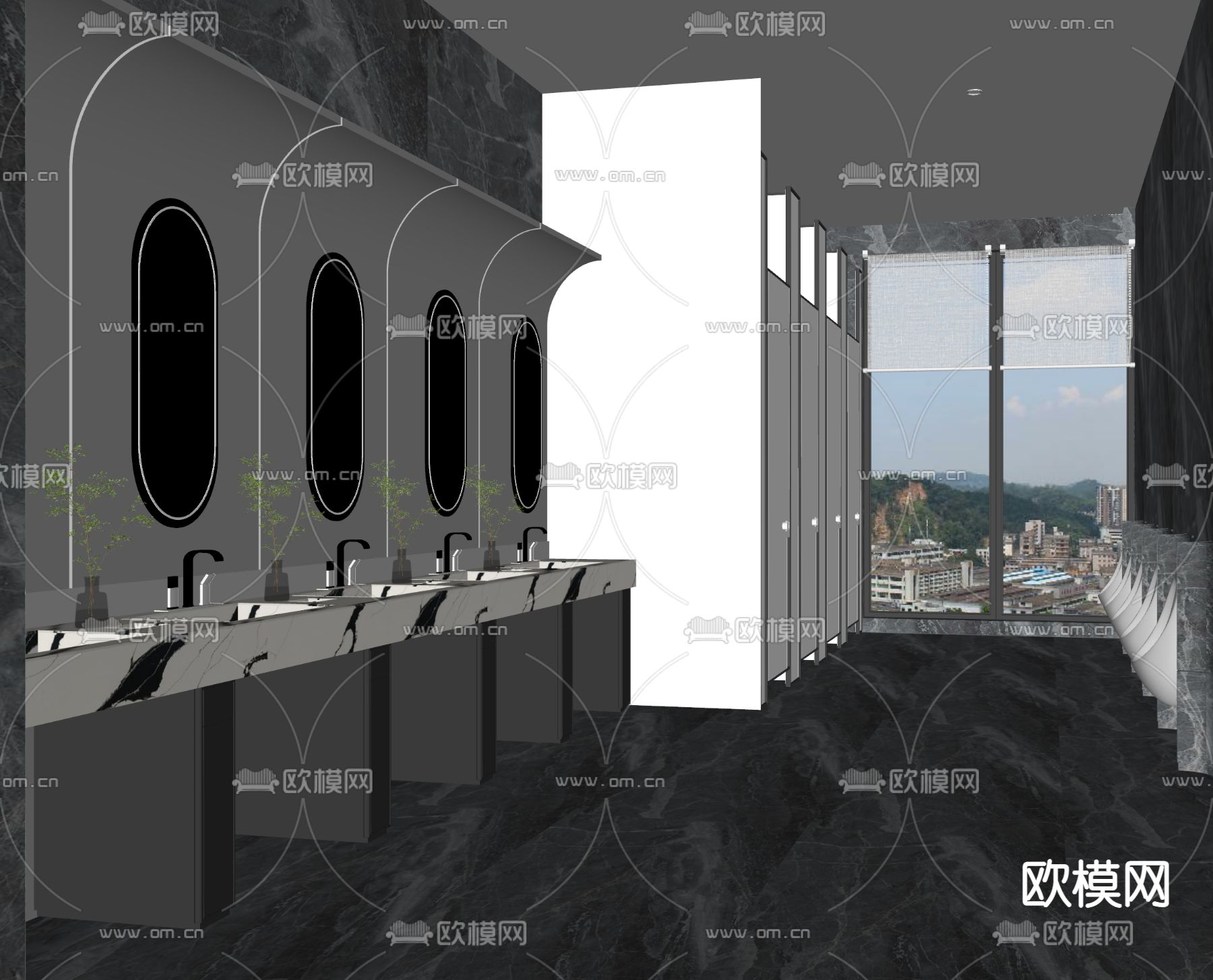 现代公共卫生间su模型下载（渲染图2）