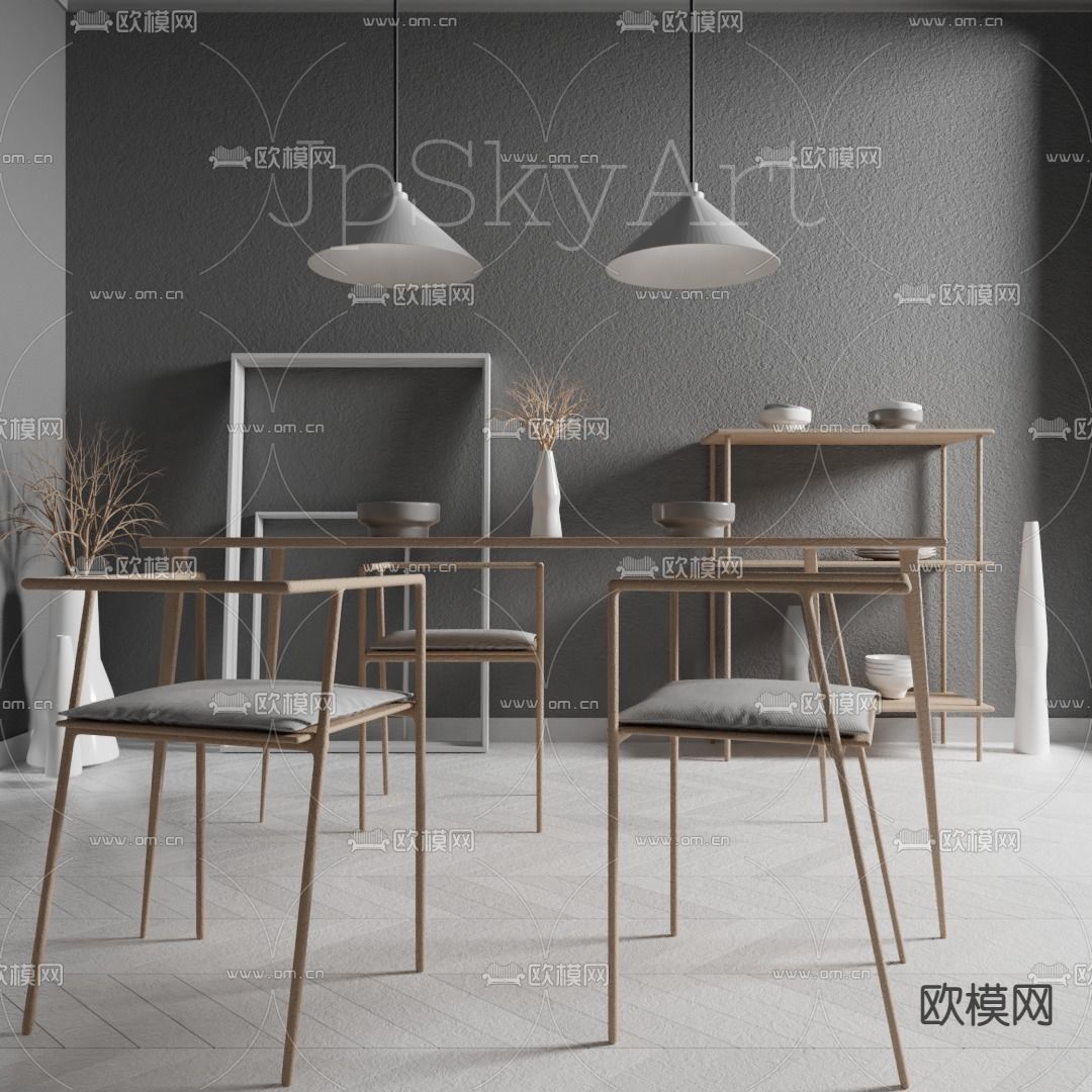 现代极简实木布艺休闲卓椅免费3d模型下载