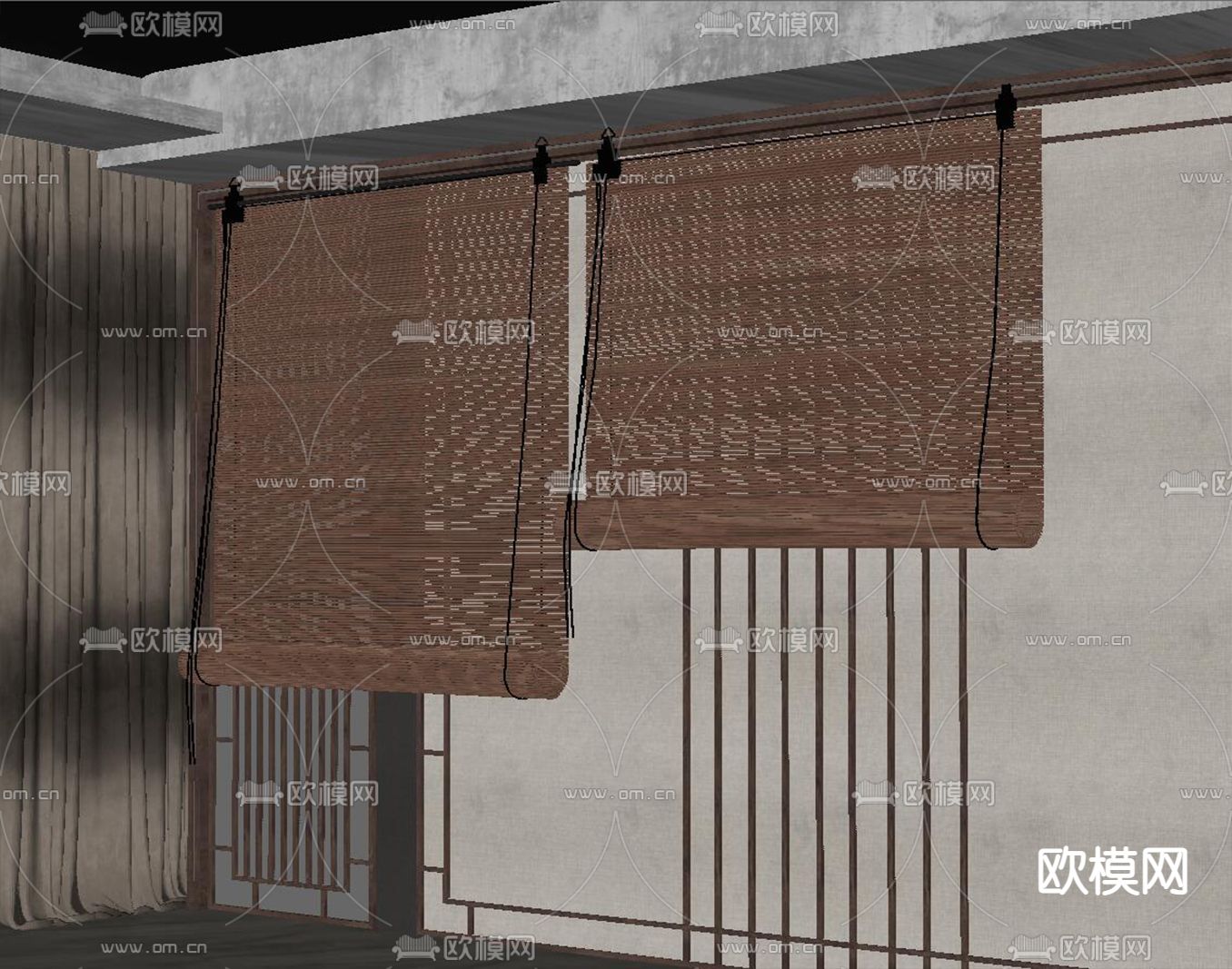 新中式卷帘su模型下载（渲染图2）