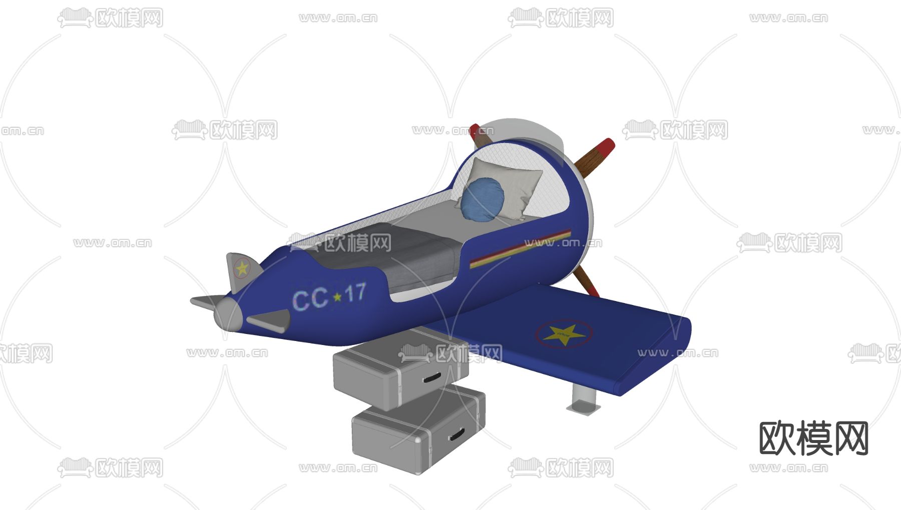 现代儿童飞机床su模型下载（渲染图2）