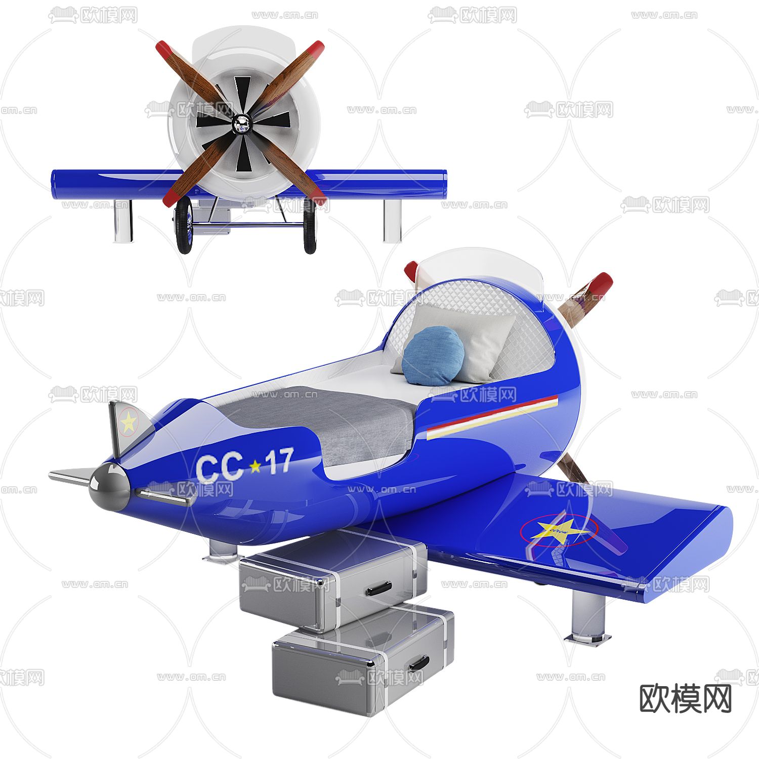 现代儿童飞机床su模型下载（渲染图1）