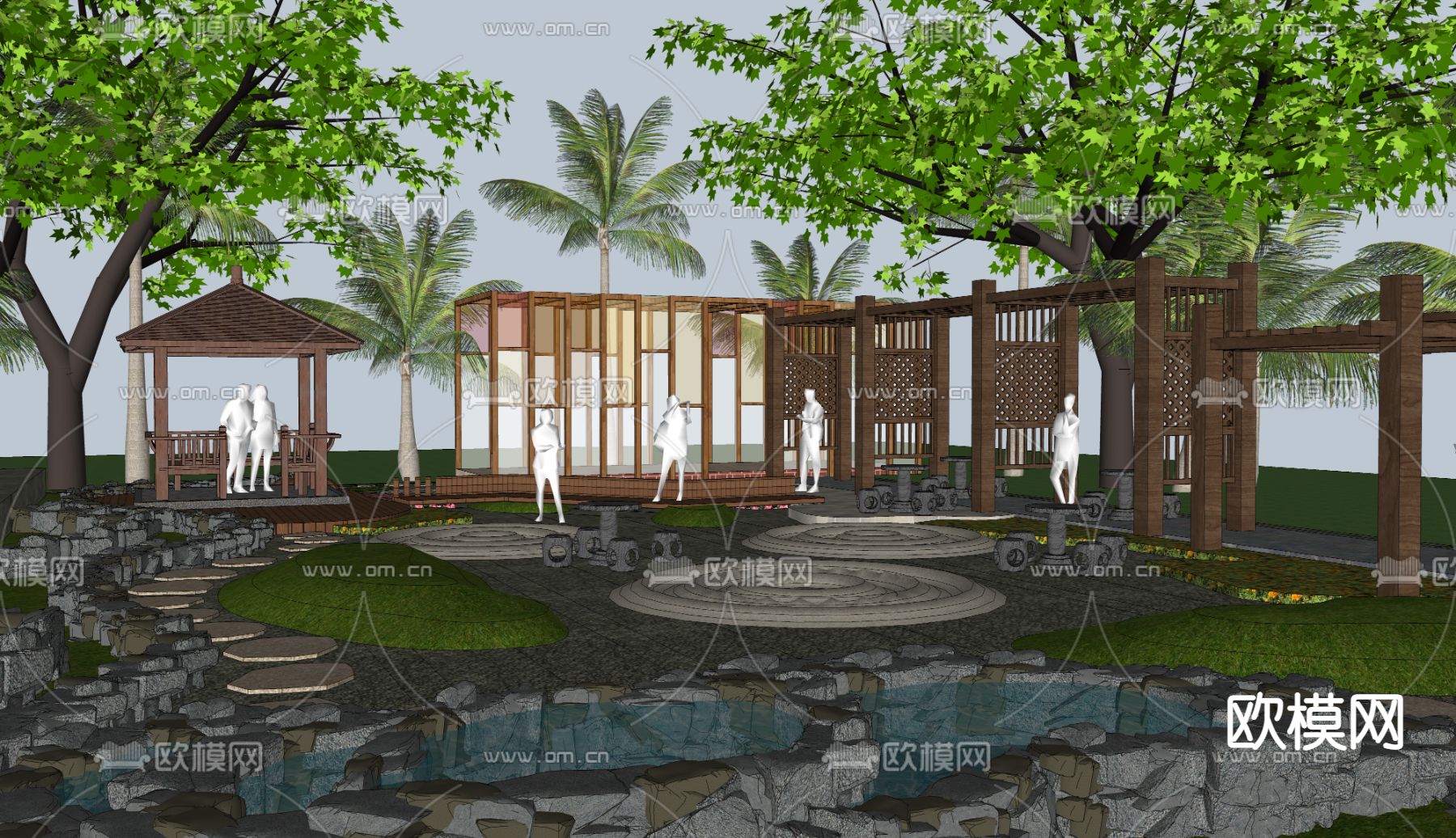 现代乡村庭院su模型下载（渲染图2）