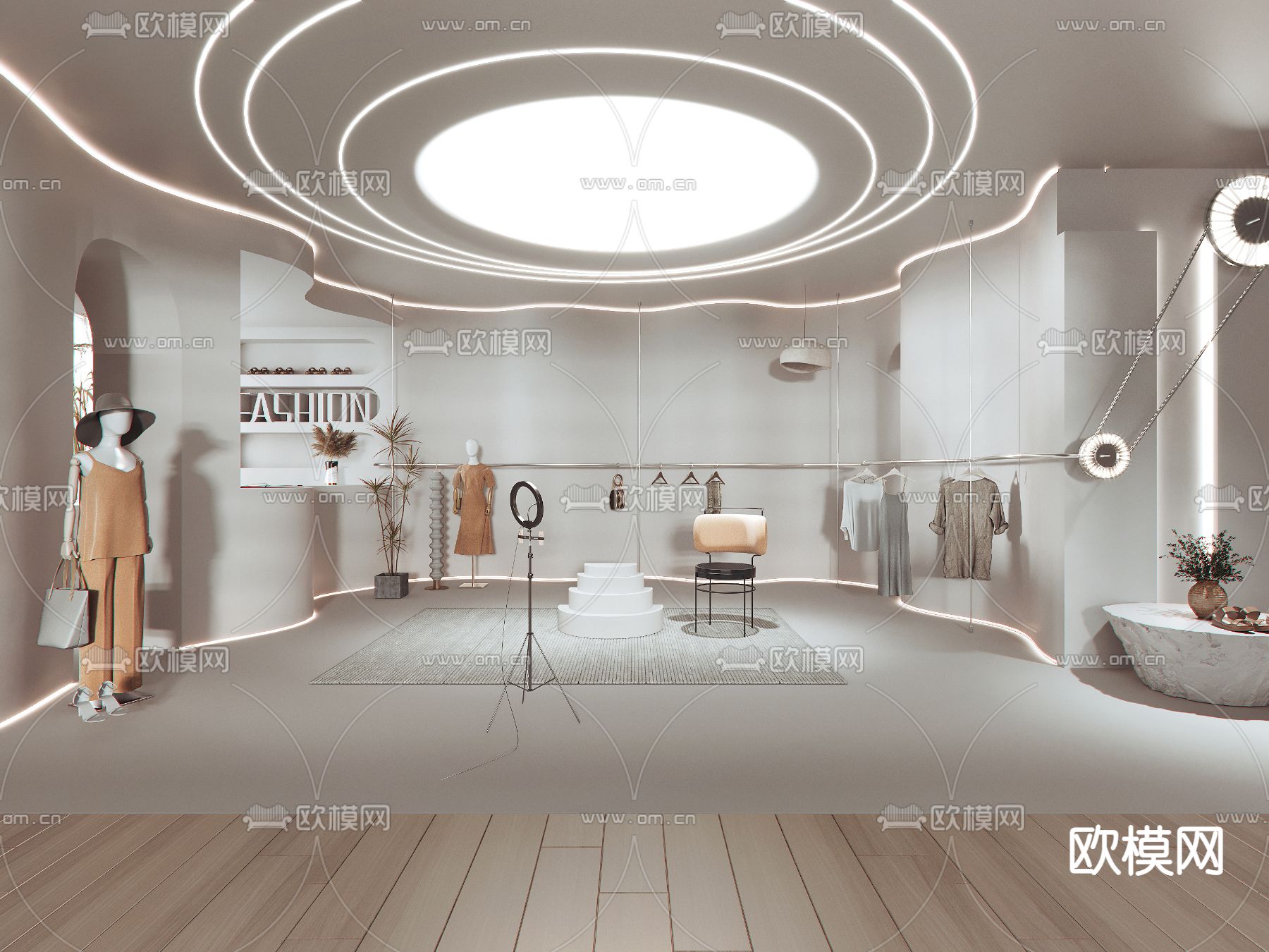 侘寂风服装店直播间su模型下载_ID11940747_sketchup模型下载-欧模网