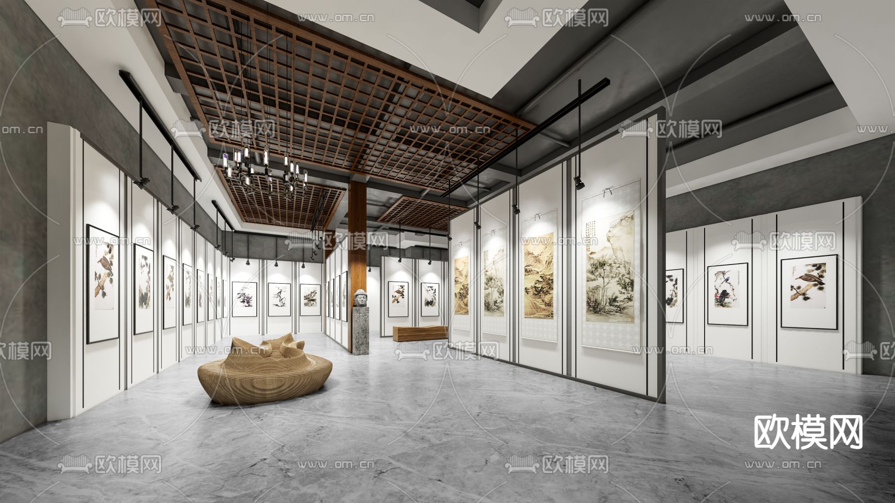 现代美术馆画廊内部su模型下载（渲染图1）