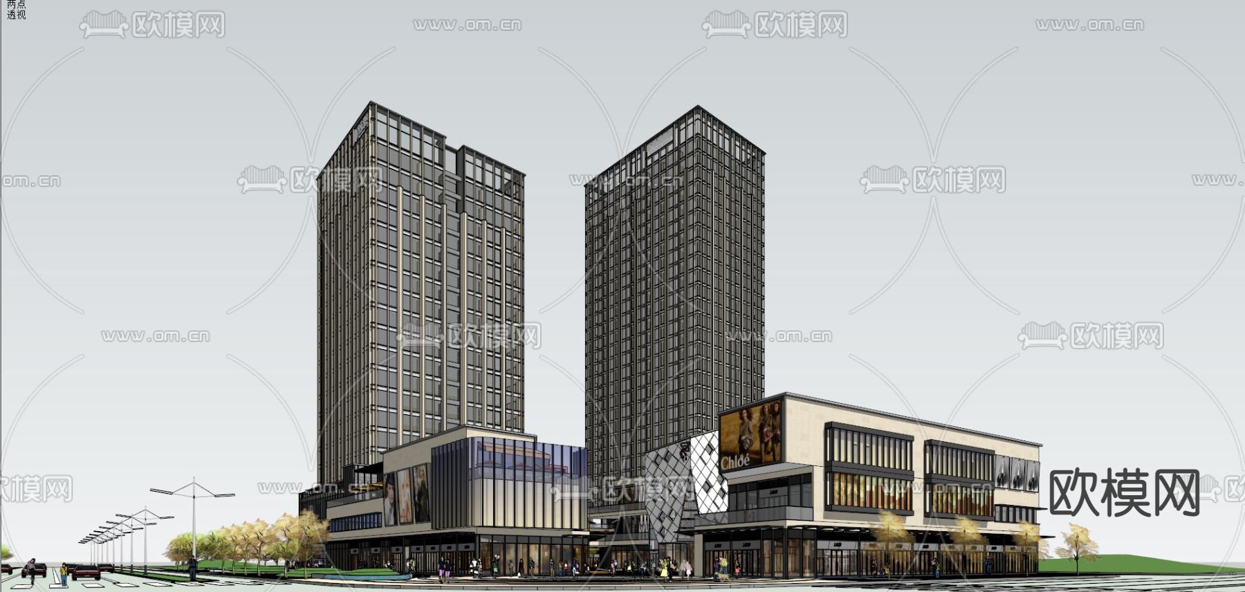 现代商业综合体su模型下载（渲染图3）