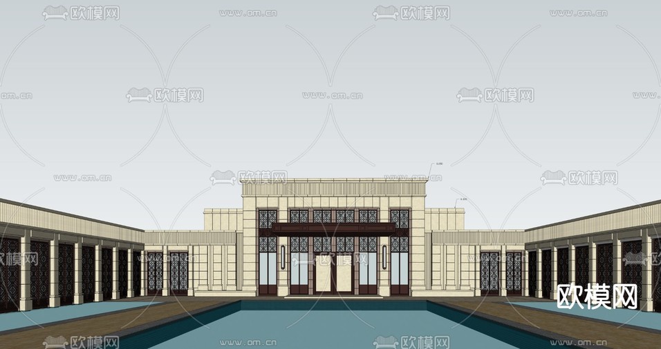 新古典示范区会所su模型下载(渲染图3)