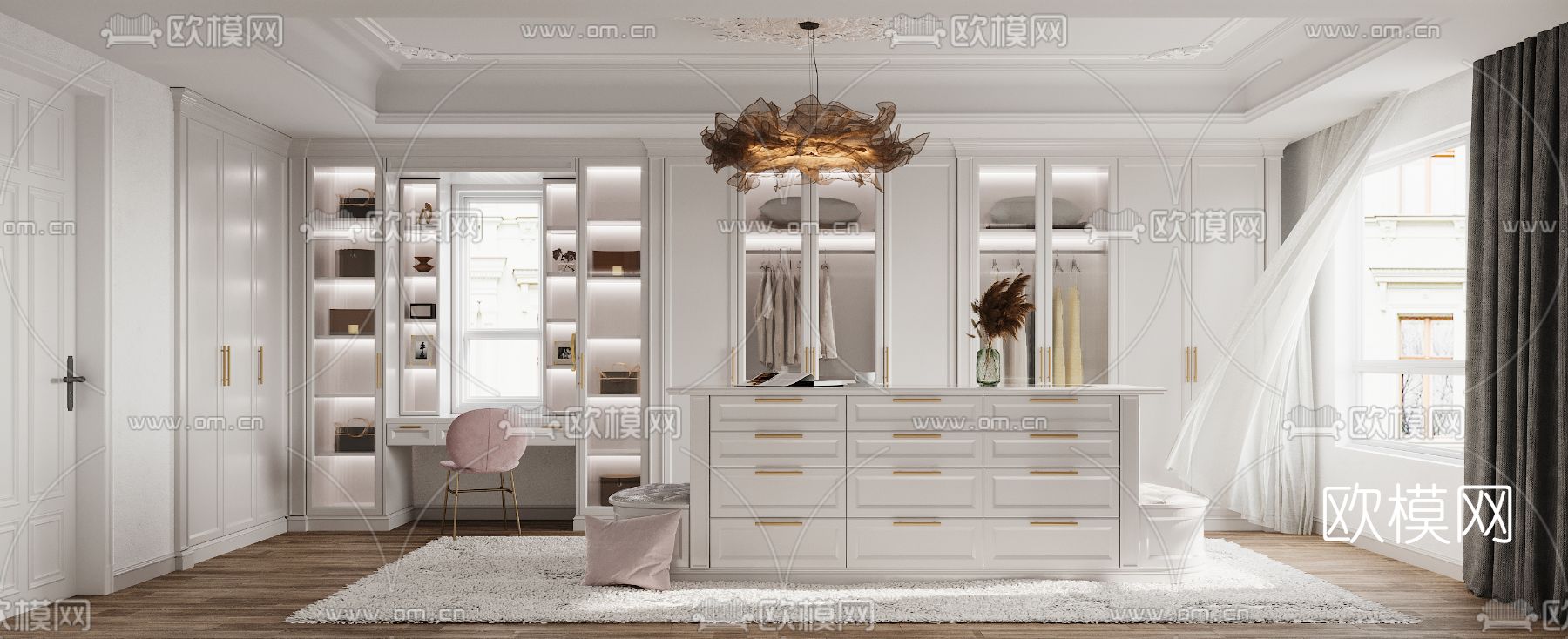 欧式轻奢衣帽间3d模型下载（渲染图3）