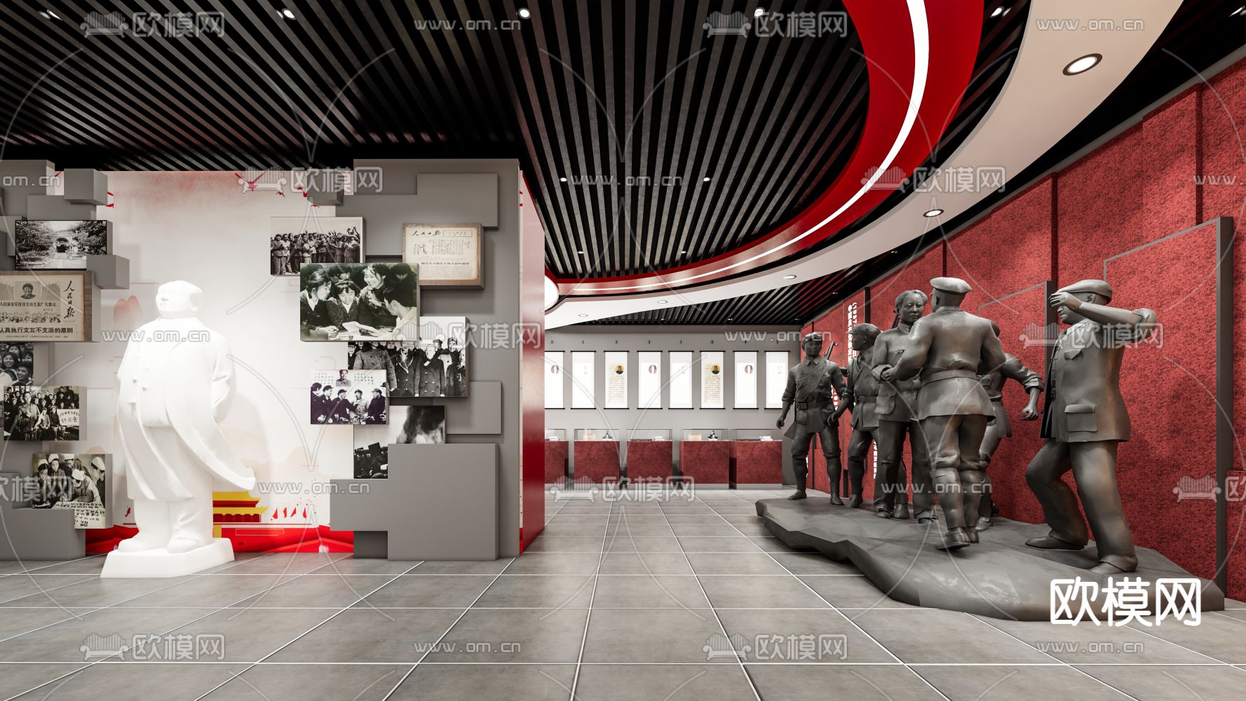 现代红色党建展厅su模型下载（渲染图1）