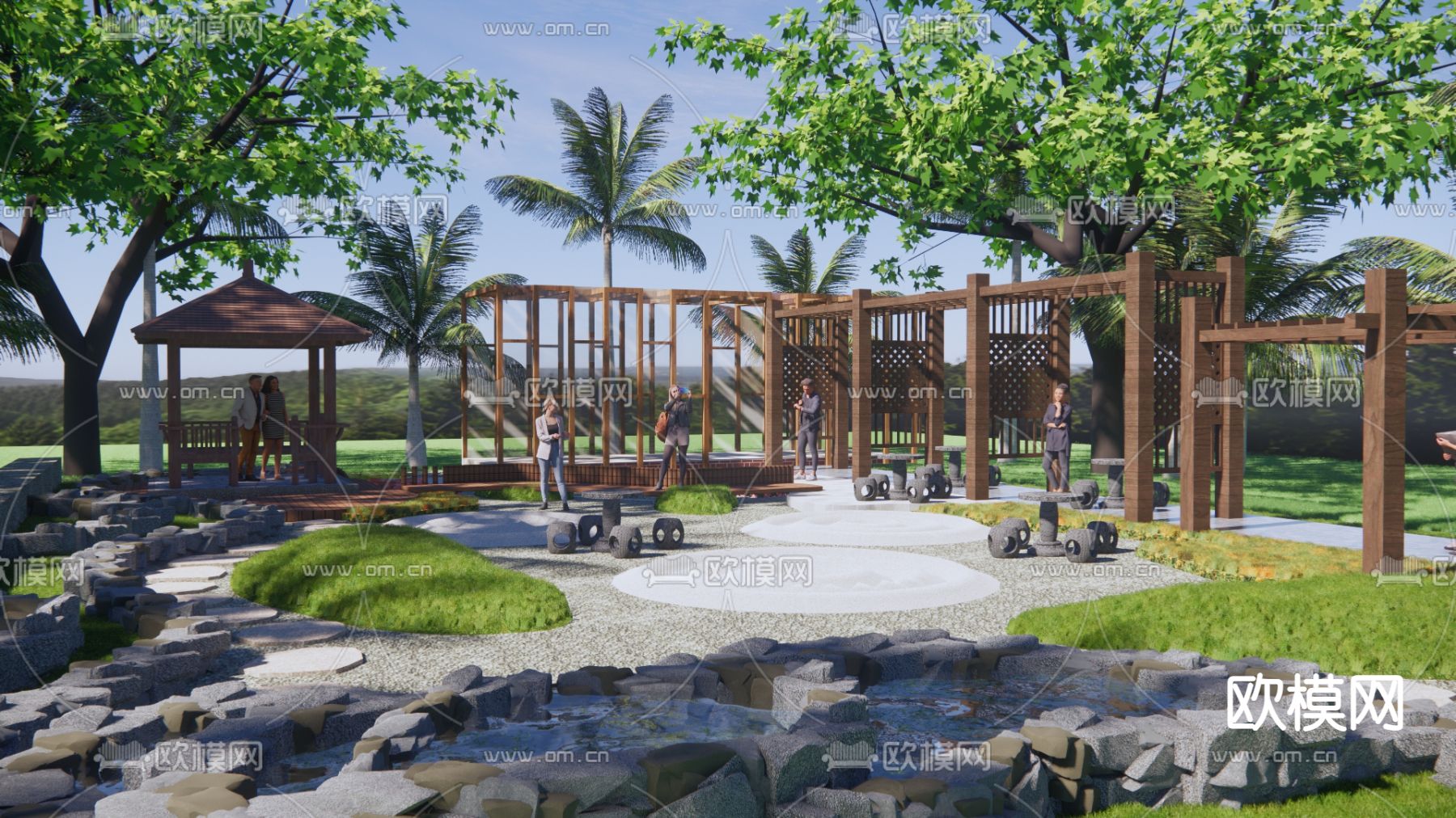 现代乡村庭院su模型下载（渲染图1）