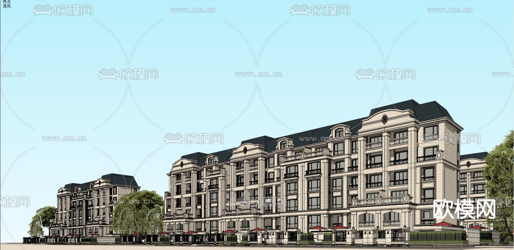 法式洋房su模型下载（渲染图1）