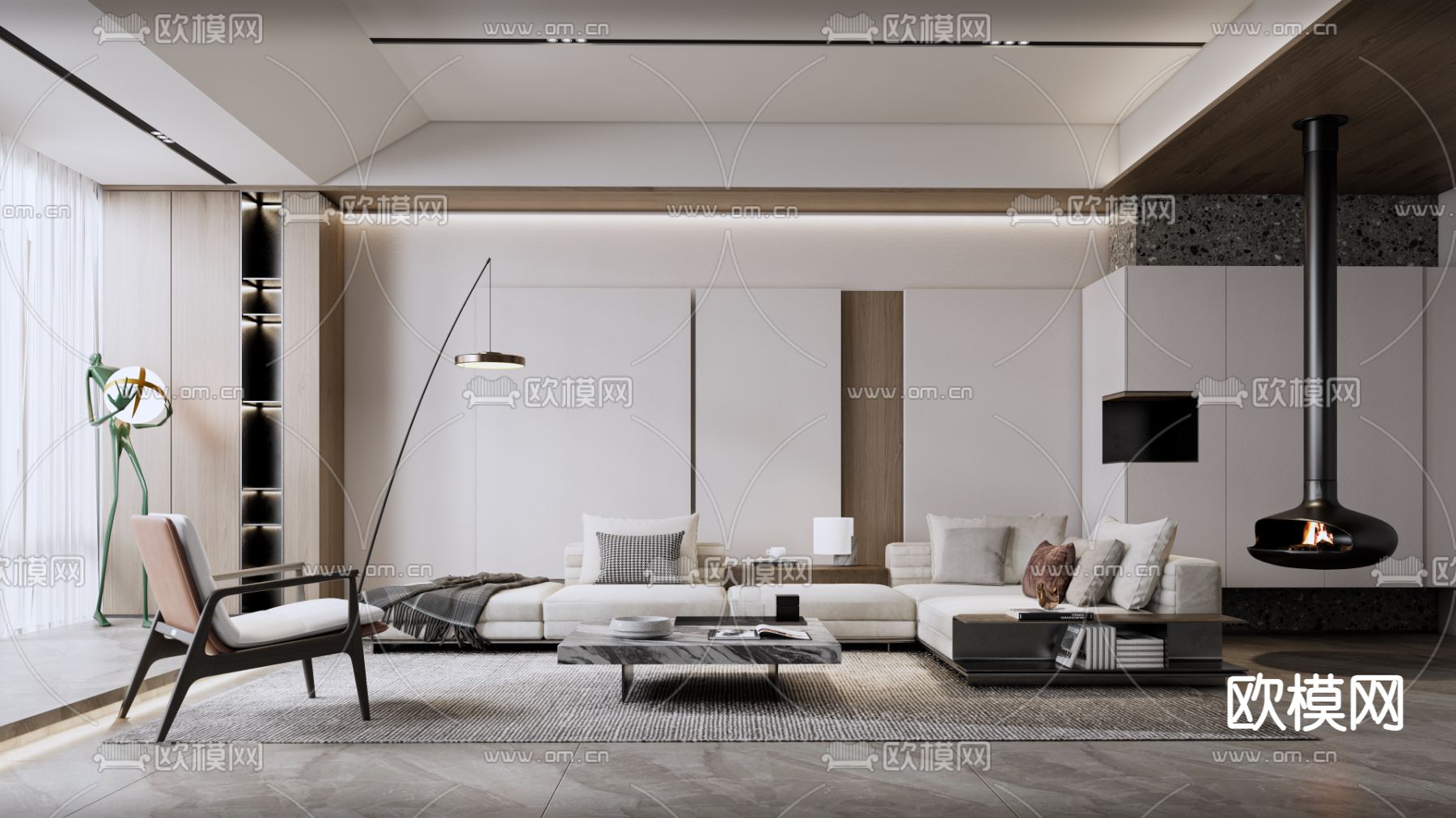 现代转角沙发组合su模型下载（渲染图1）