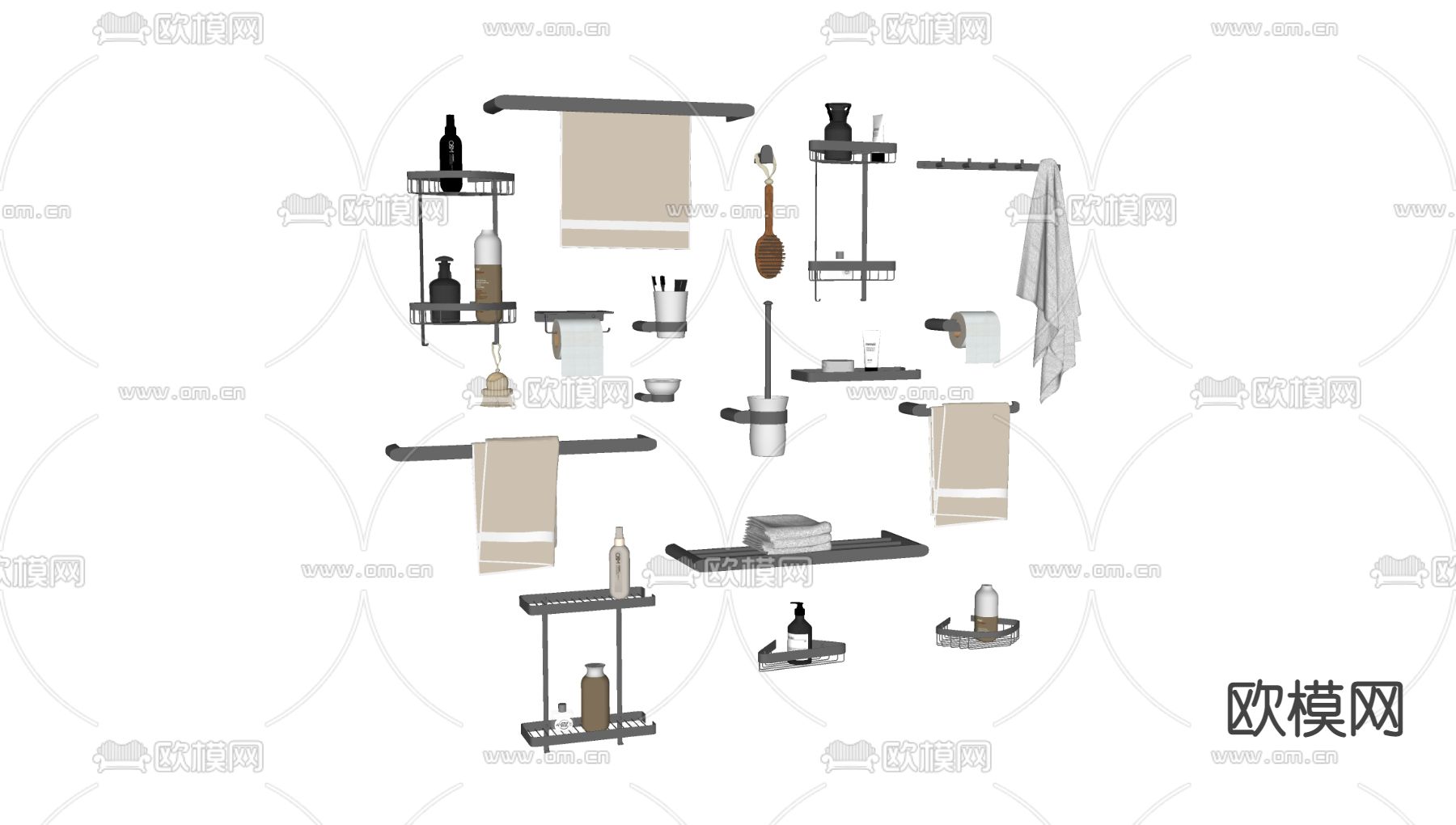 现代毛巾杆洗浴用品su模型下载（渲染图2）