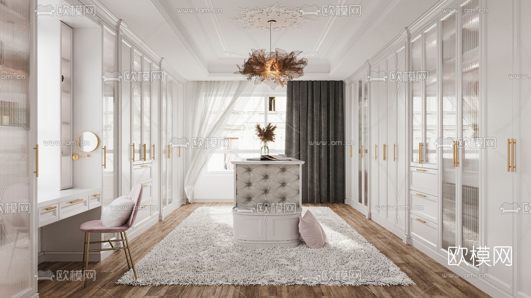 欧式轻奢衣帽间3d模型下载（渲染图1）