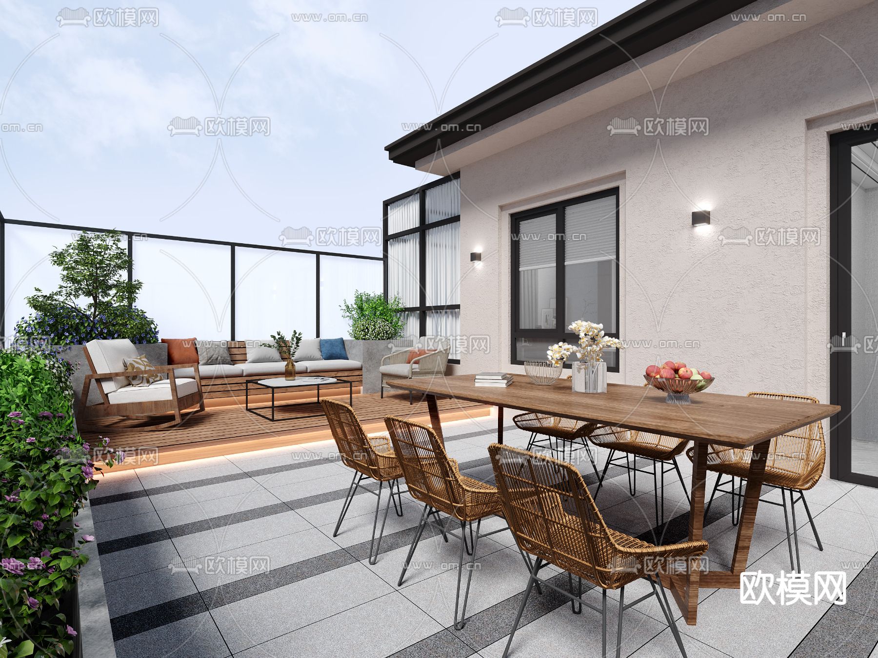 现代休闲阳台露台3d模型下载