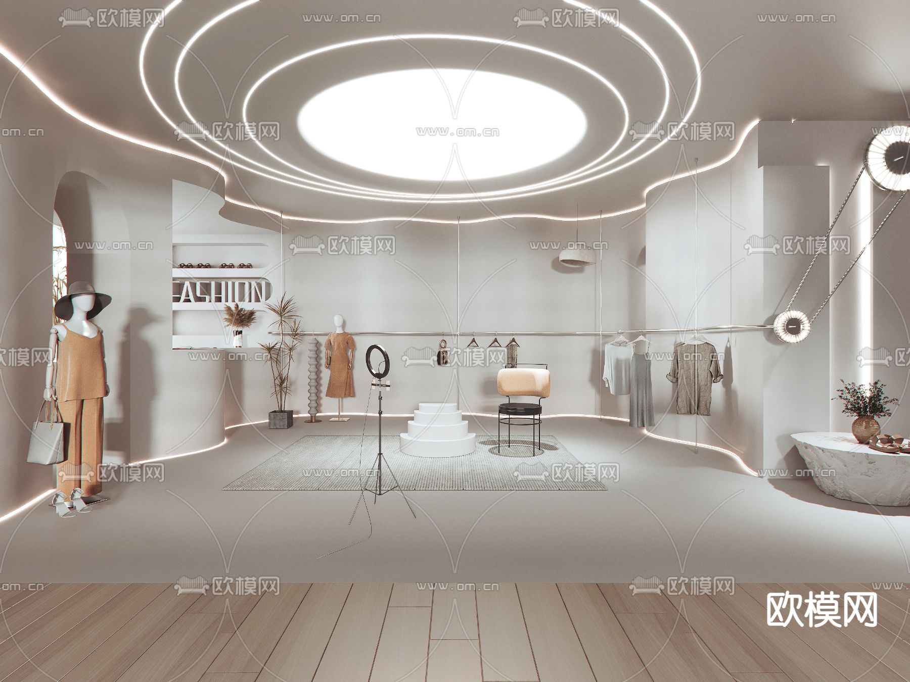 侘寂风服装店直播间3d模型下载（渲染图1）