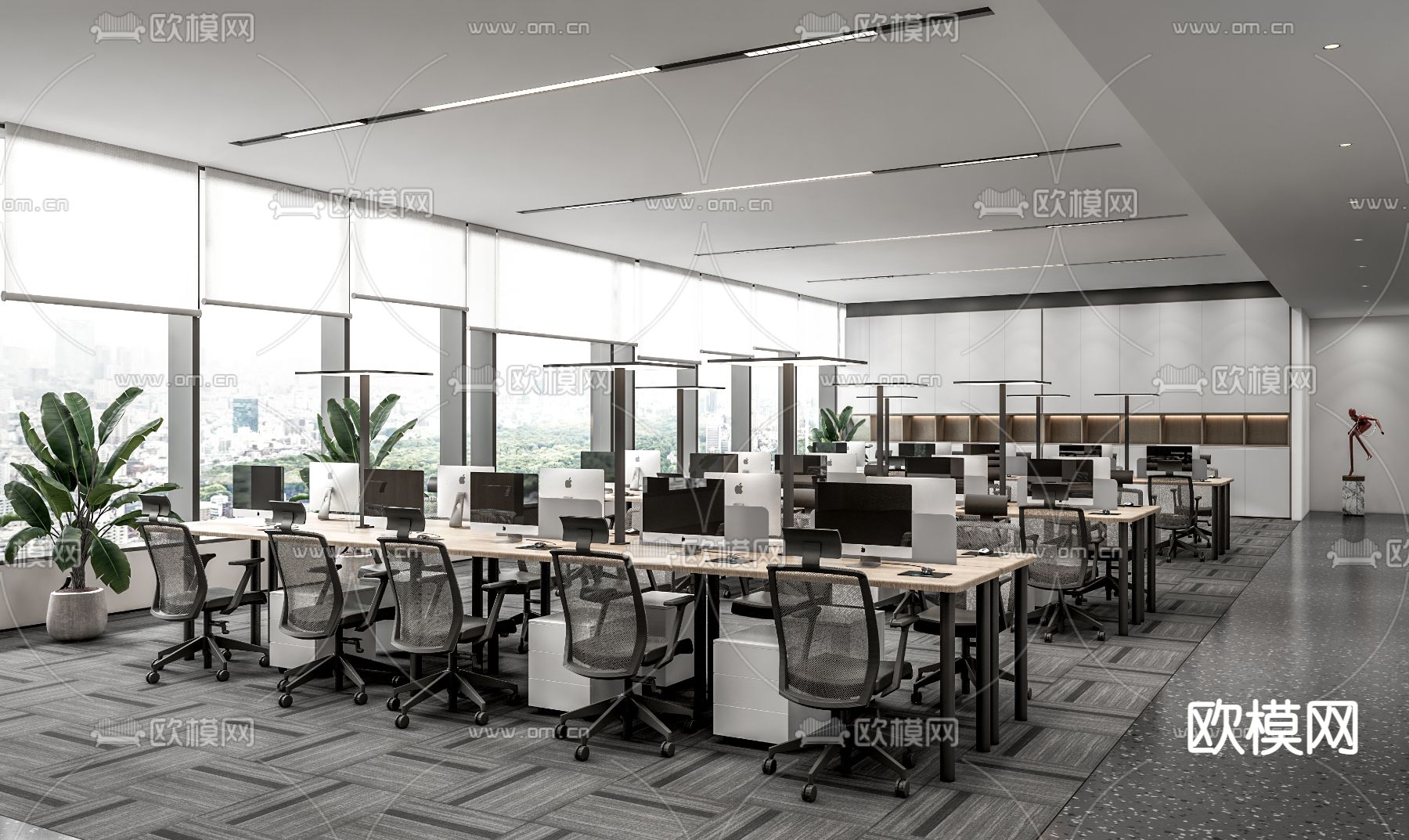 现代开放式办公区su模型下载_ID11946654_sketchup模型下载-欧模网