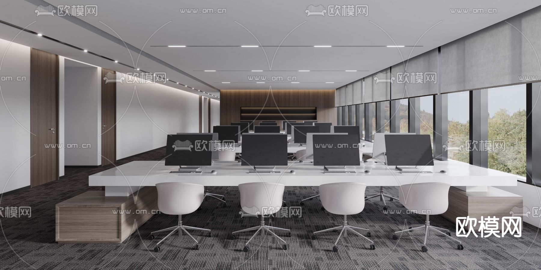 现代敞开办公室办公区3d模型下载_ID11942001_3dmax免费模型-欧模网