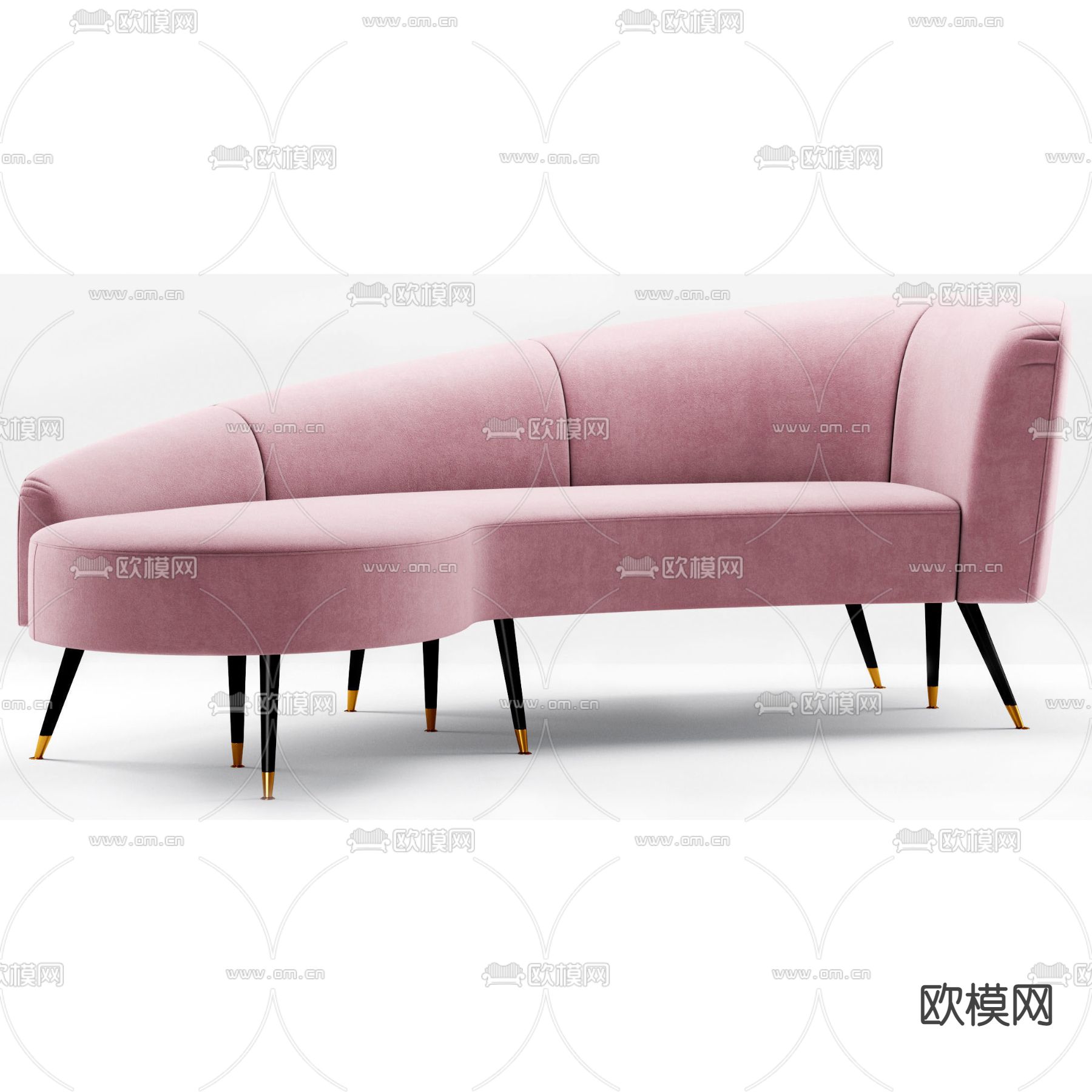 现代轻奢天鹅绒布艺实木多人沙发免费3d模型下载