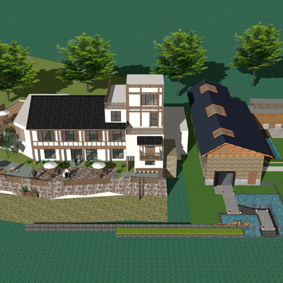  新中式旅游度假su模型 