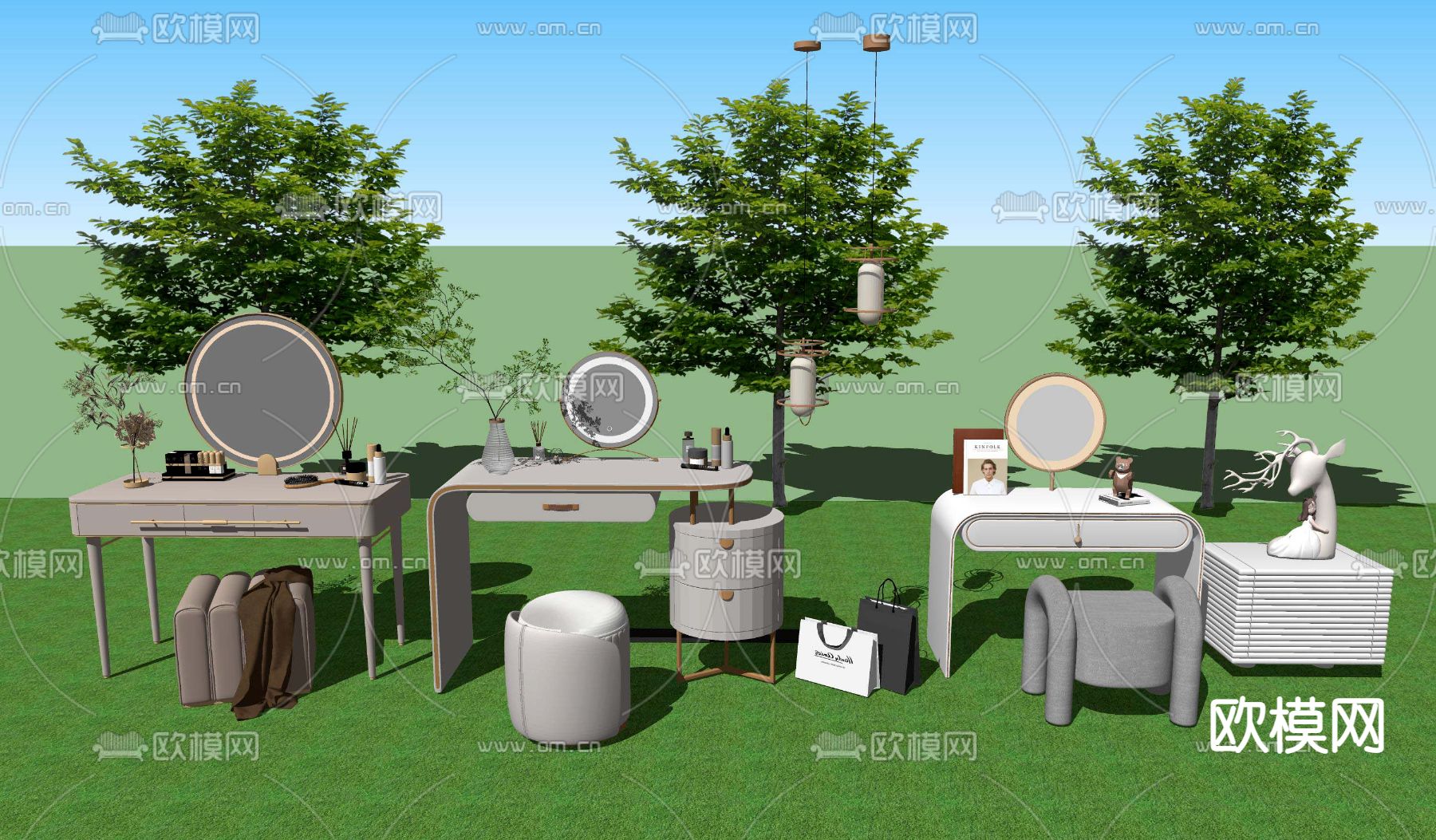现代梳妆台su模型下载
