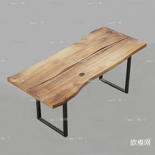 自然风实木餐桌免费3d模型下载