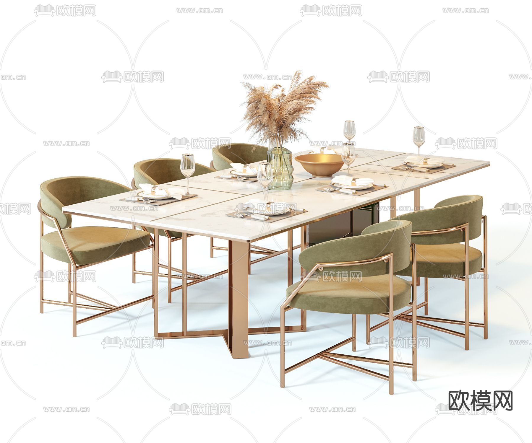 现代大理石餐桌椅3d模型下载