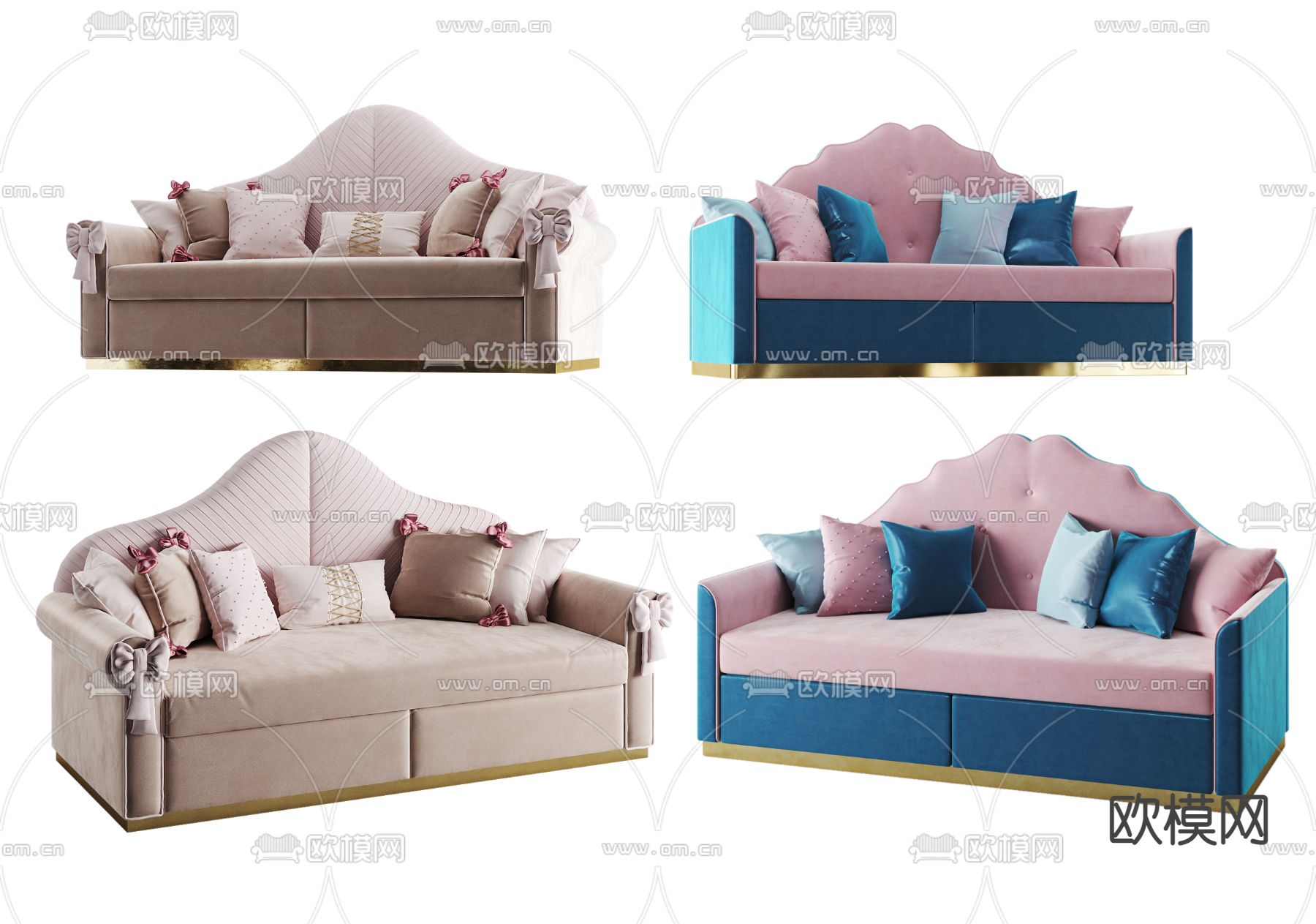 简欧布艺双人沙发su模型下载（渲染图1）