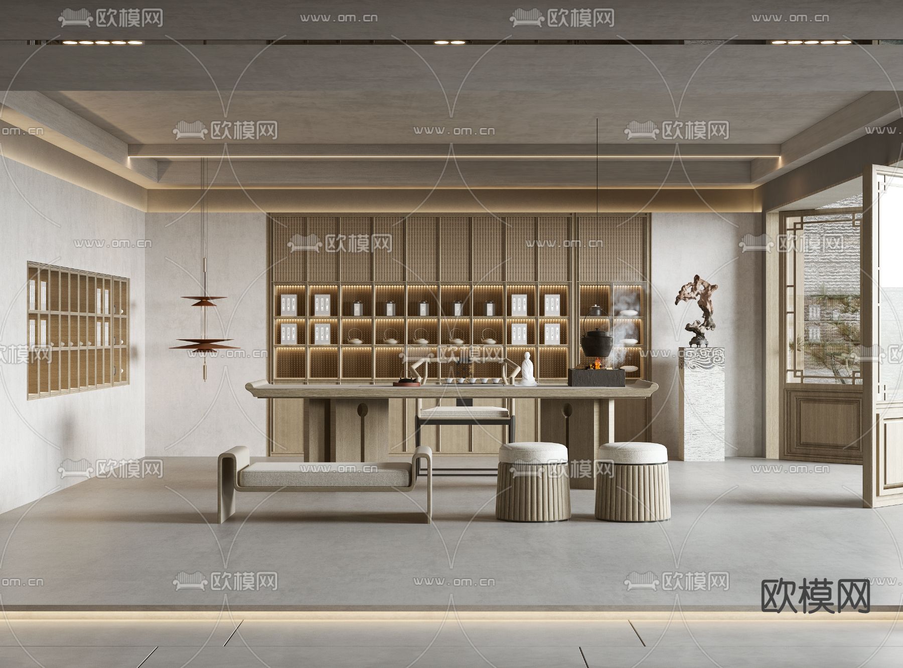 新中式茶室3d模型下载_ID11947576_3dmax免费模型-欧模网