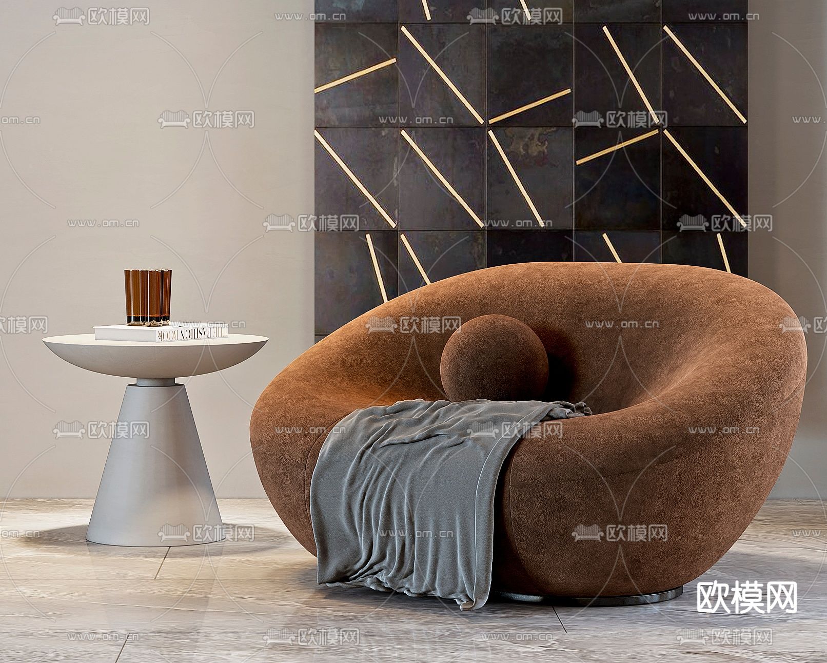 现代布艺休闲沙发3d模型下载（渲染图2）