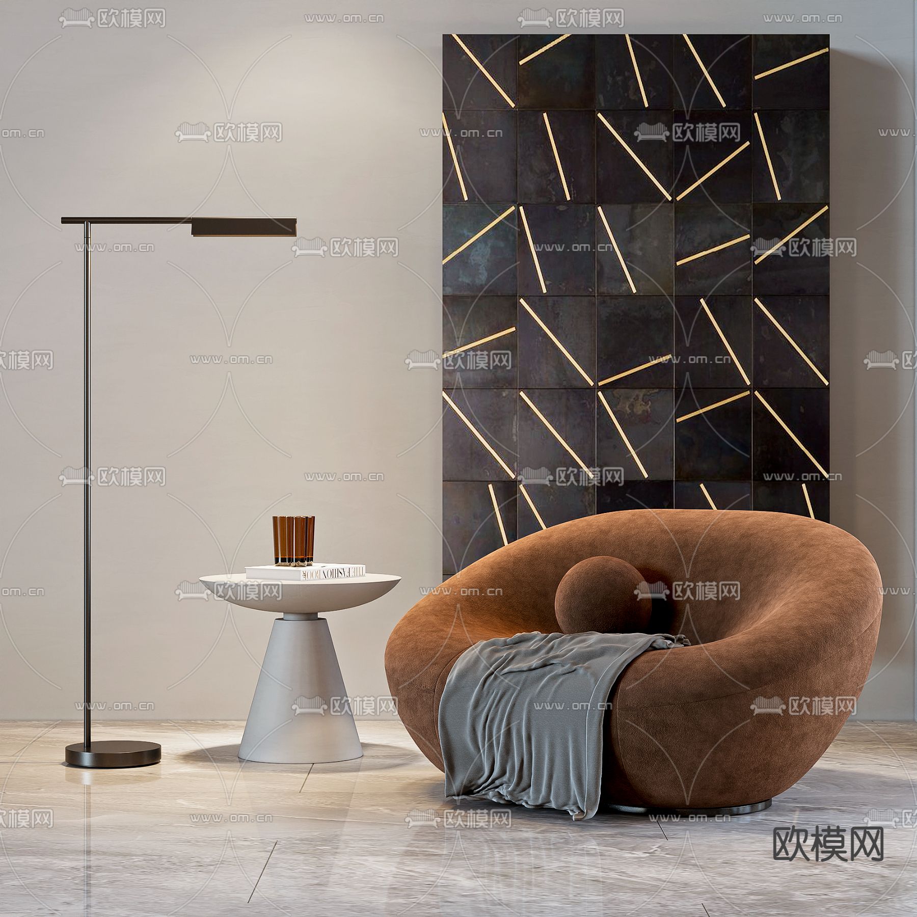 现代布艺休闲沙发3d模型下载（渲染图1）
