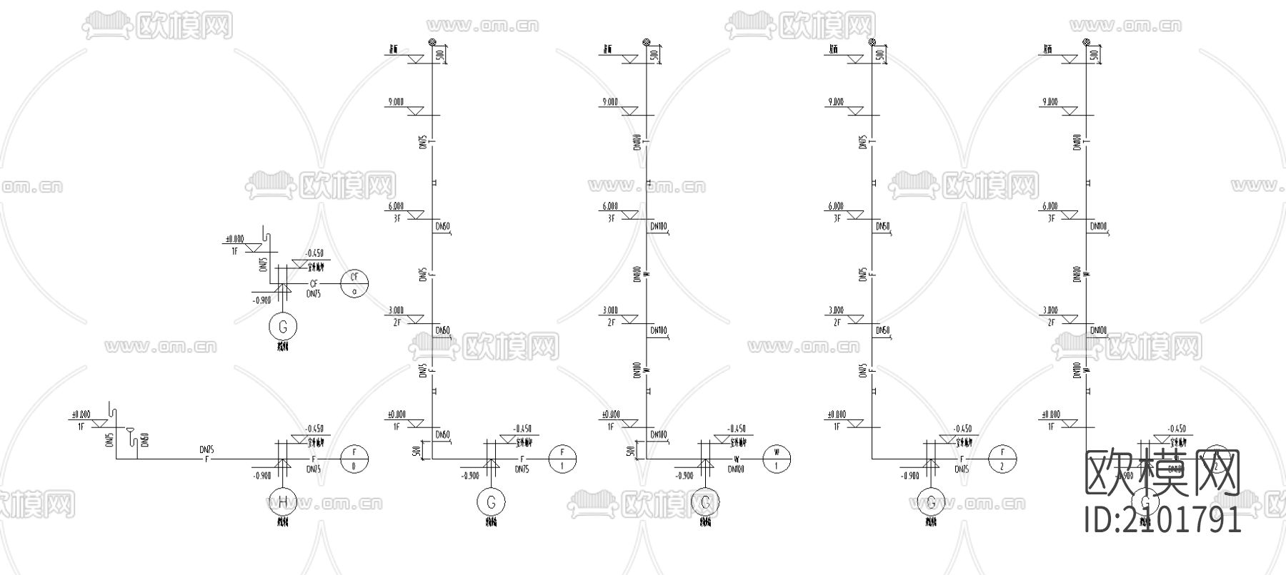 别墅给排水cad施工图下载（渲染图4）