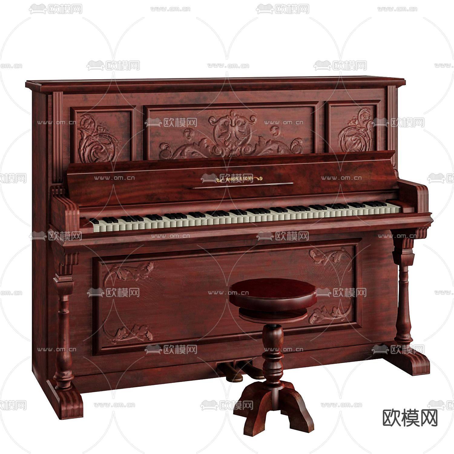 新古典钢琴su模型下载（渲染图1）