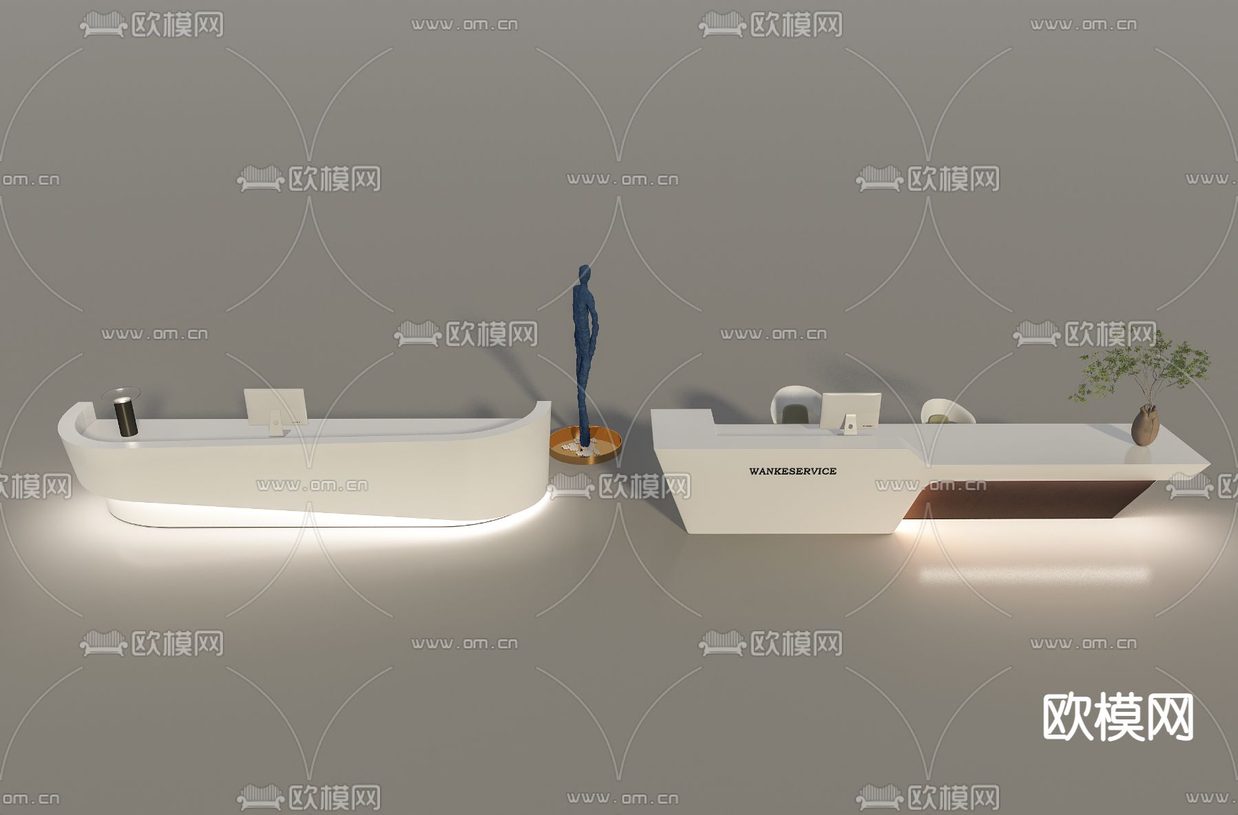 现代公司前台接待台3d模型下载（渲染图2）