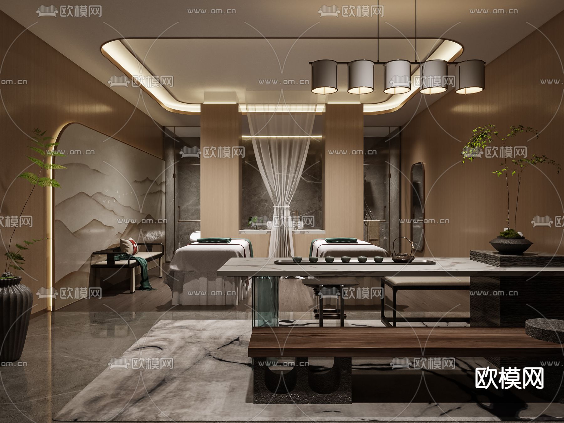 新中式美容院spa包间3d模型下载