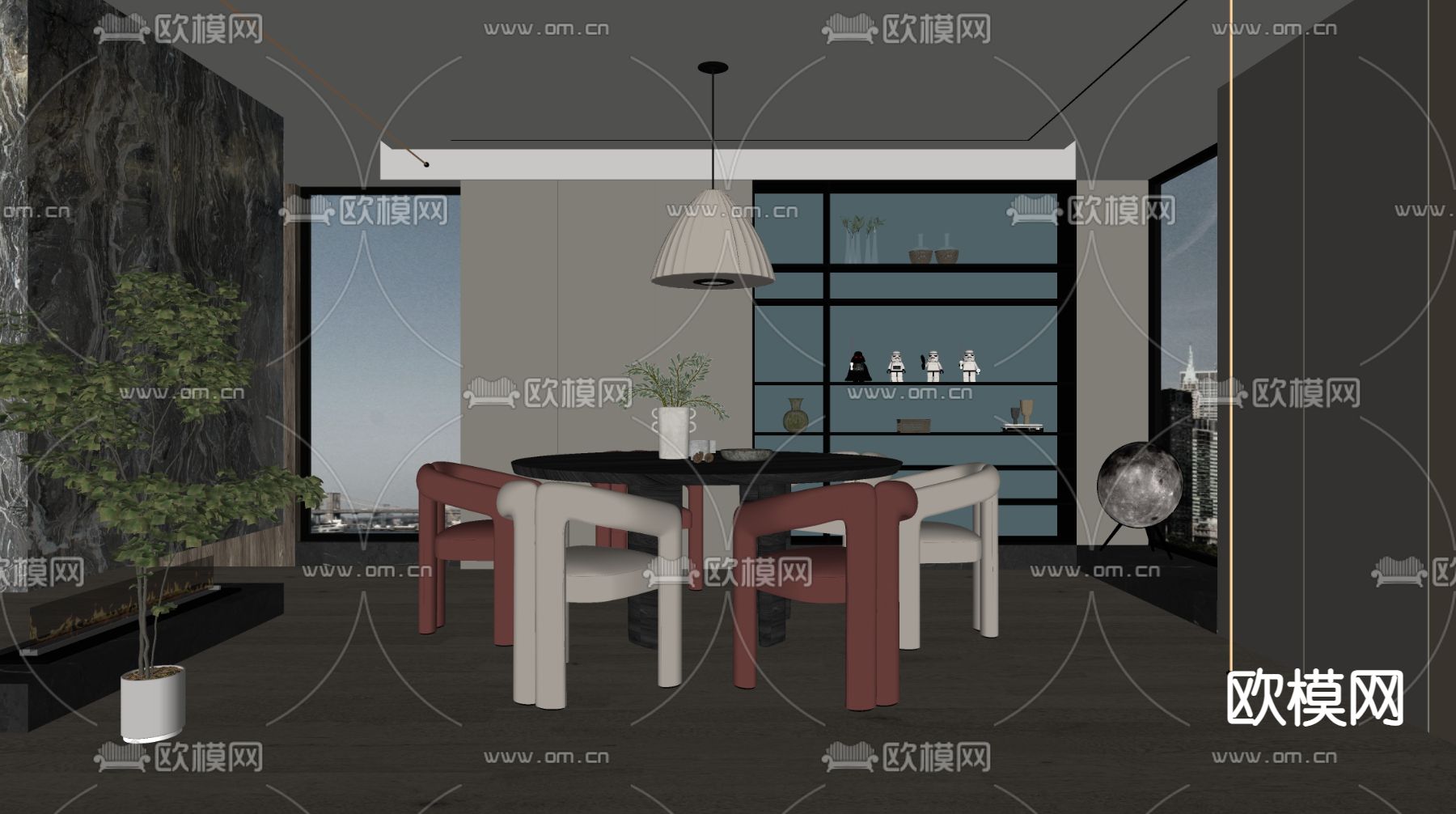 侘寂风餐厅su模型