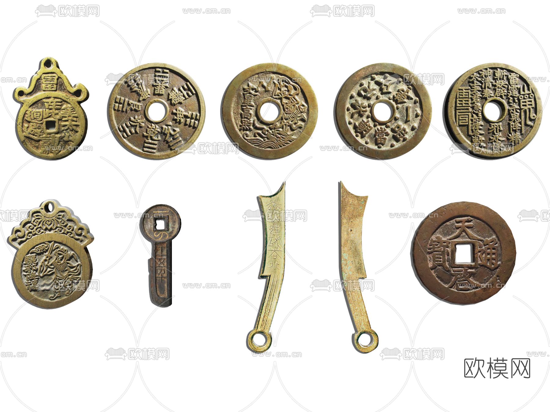 现代古钱币铜币铜钱3d模型下载