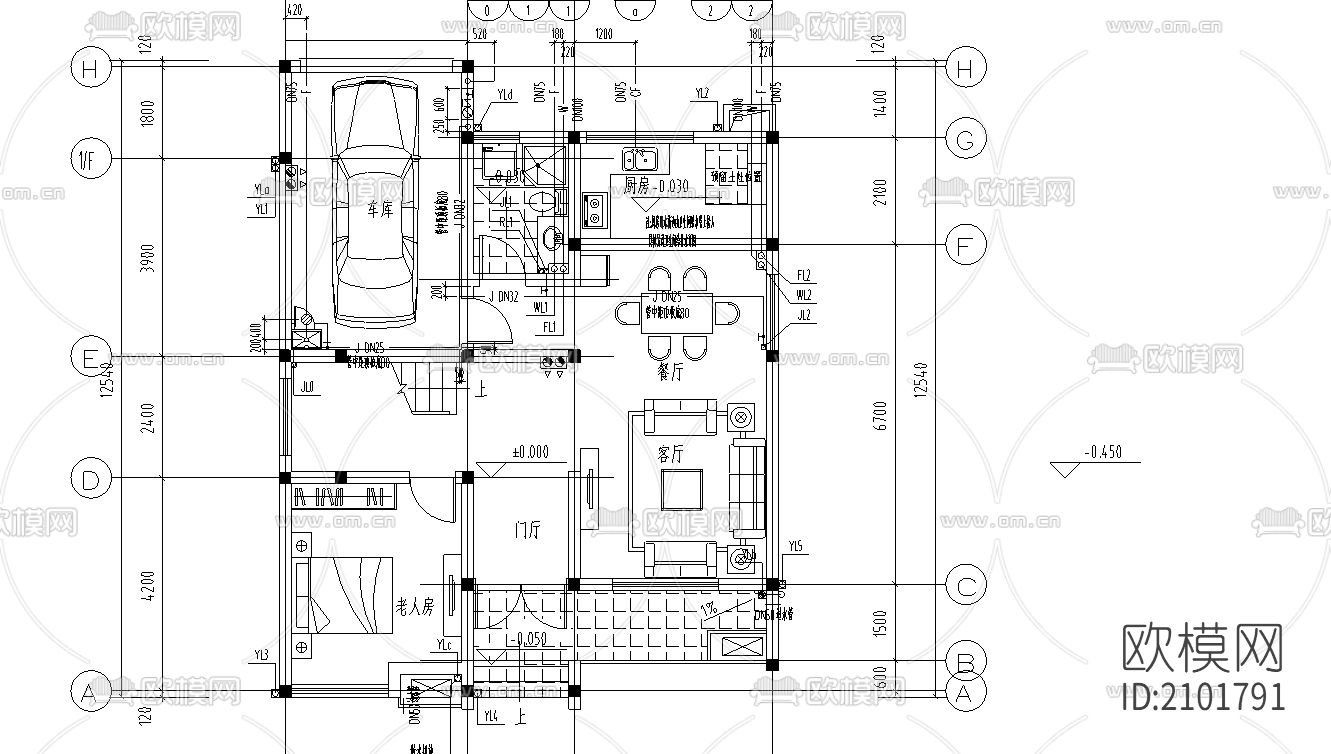 别墅给排水cad施工图下载（渲染图1）