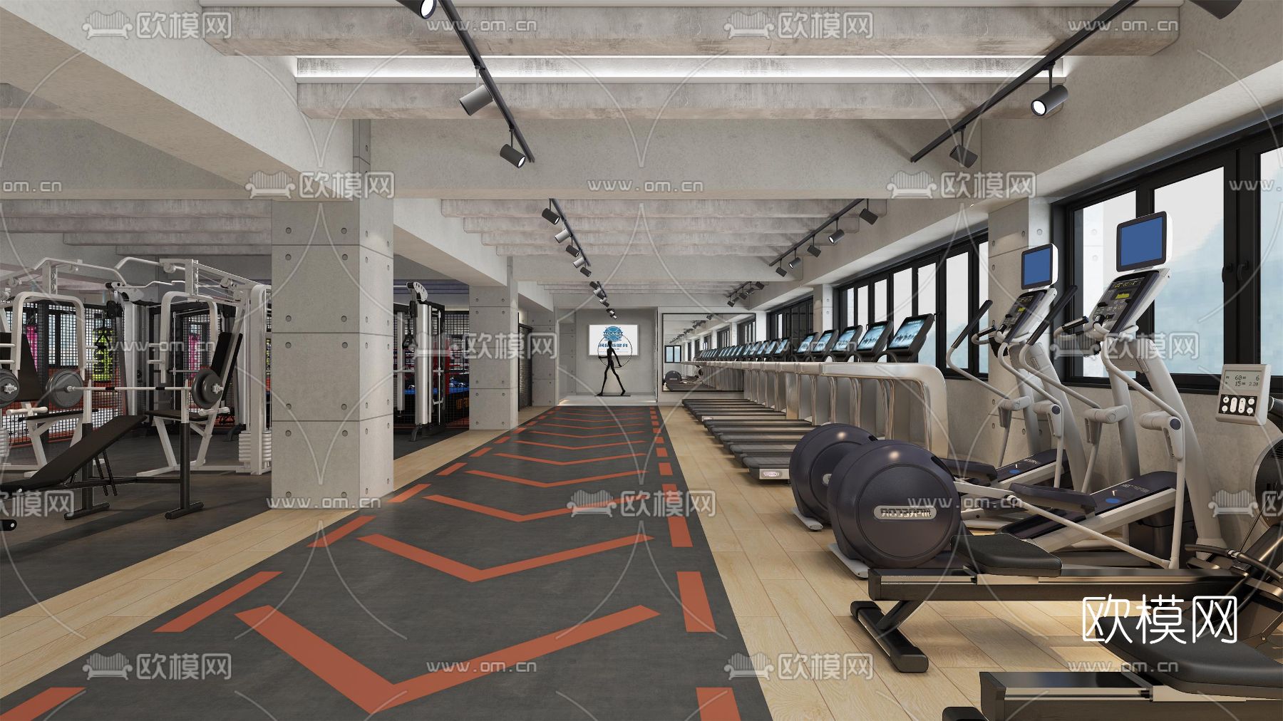 工业风健身房3d模型下载（渲染图1）