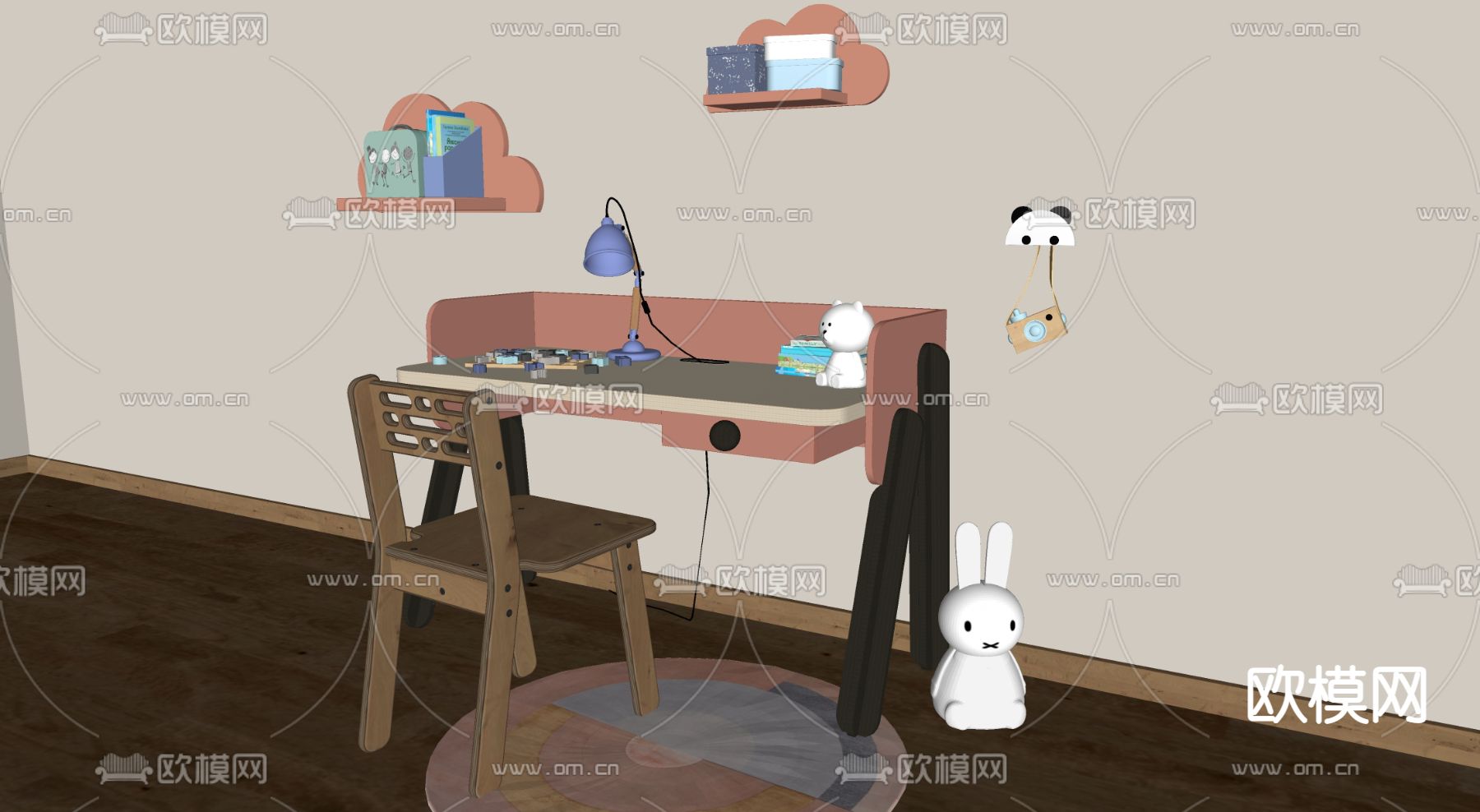 现代儿童书桌椅su模型下载（渲染图2）