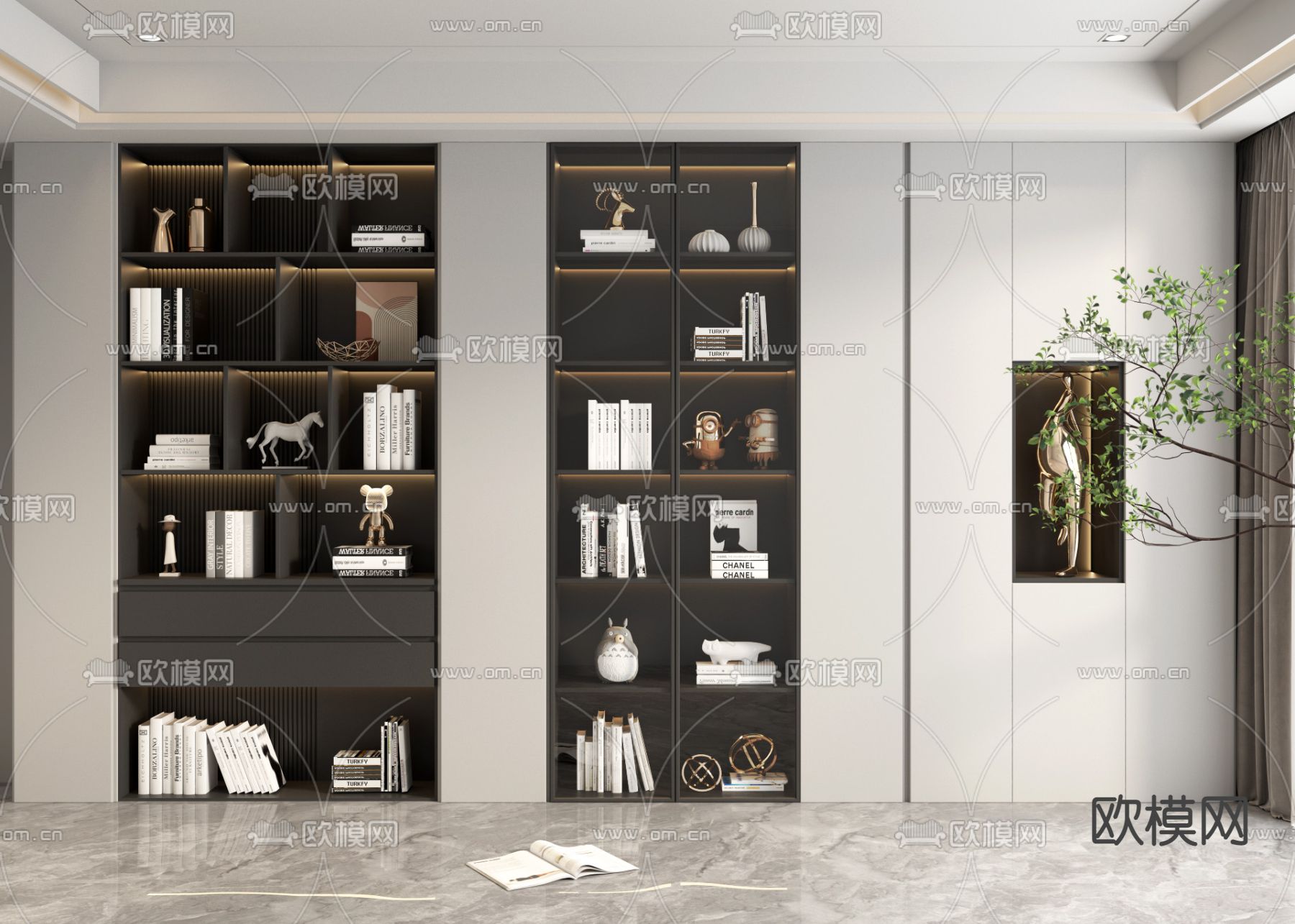 现代书柜装饰柜3d模型下载