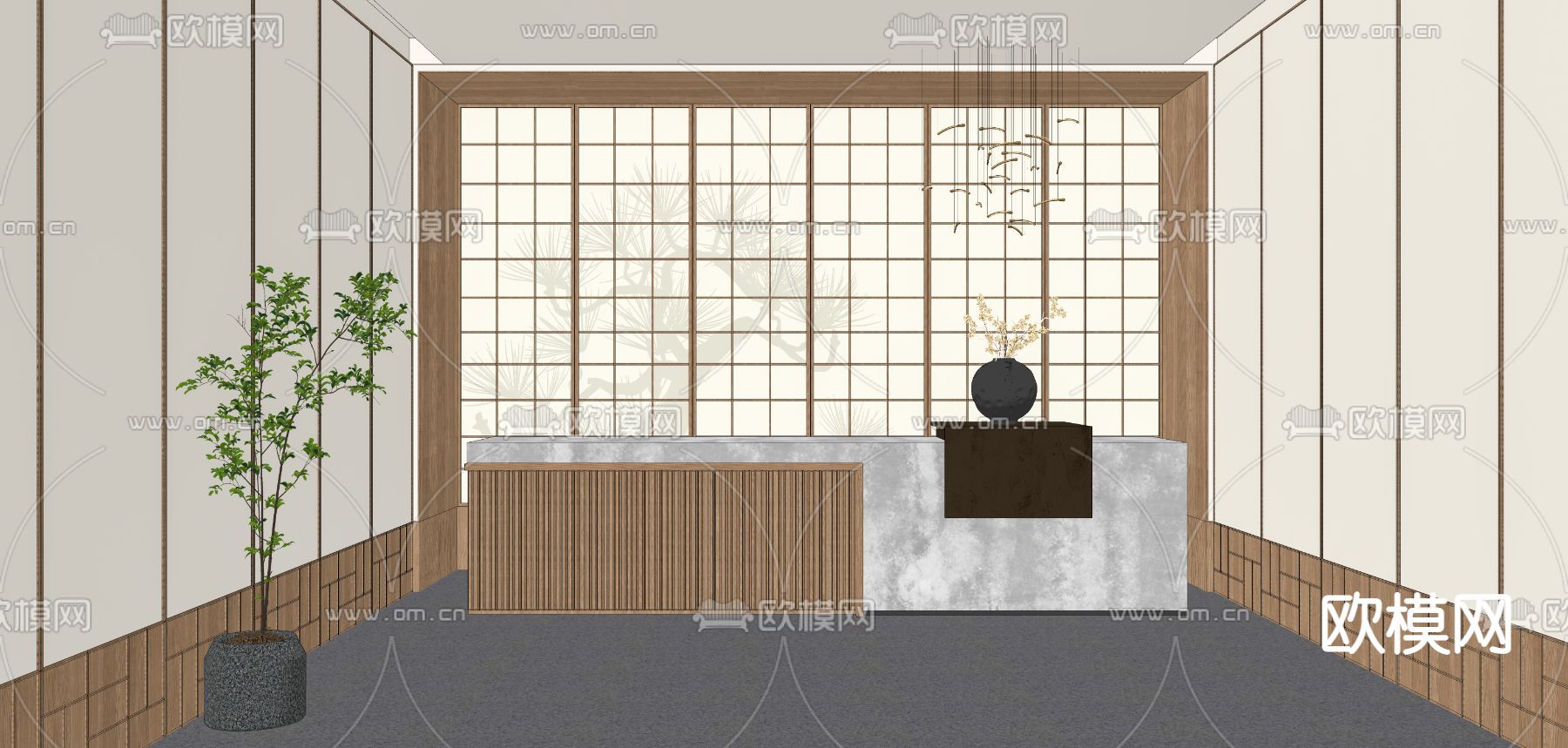 日式前台接待su模型下载（渲染图2）