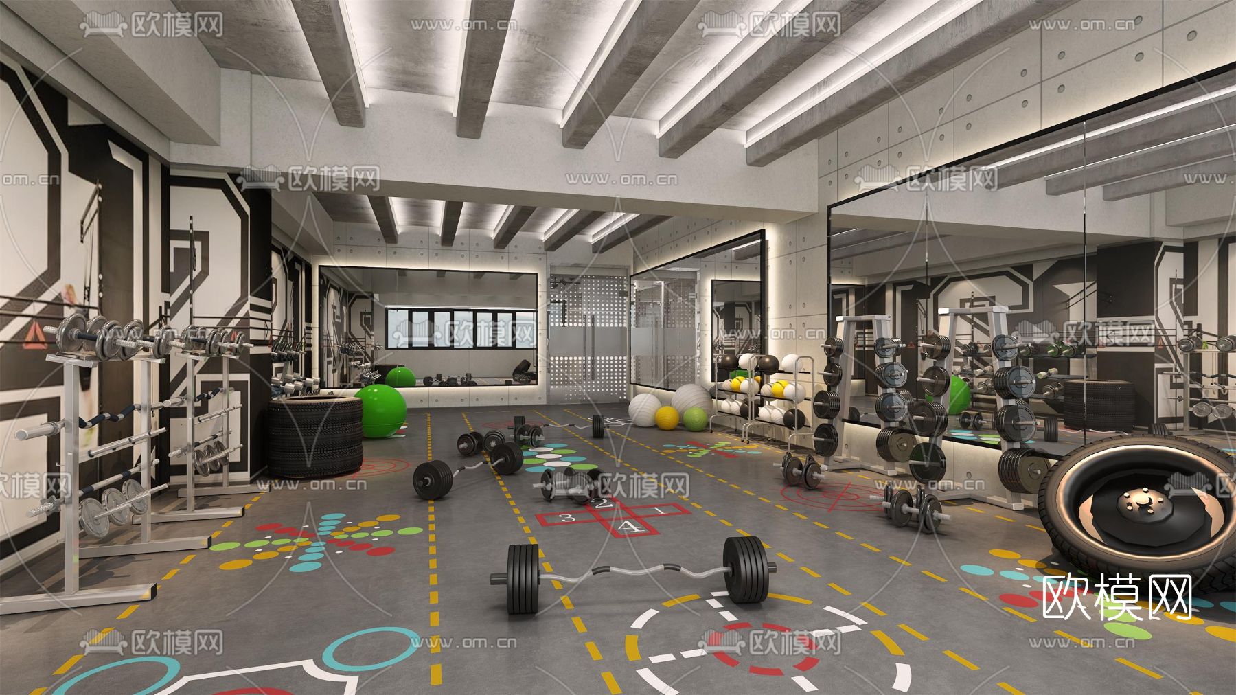 工业风健身房3d模型下载（渲染图4）