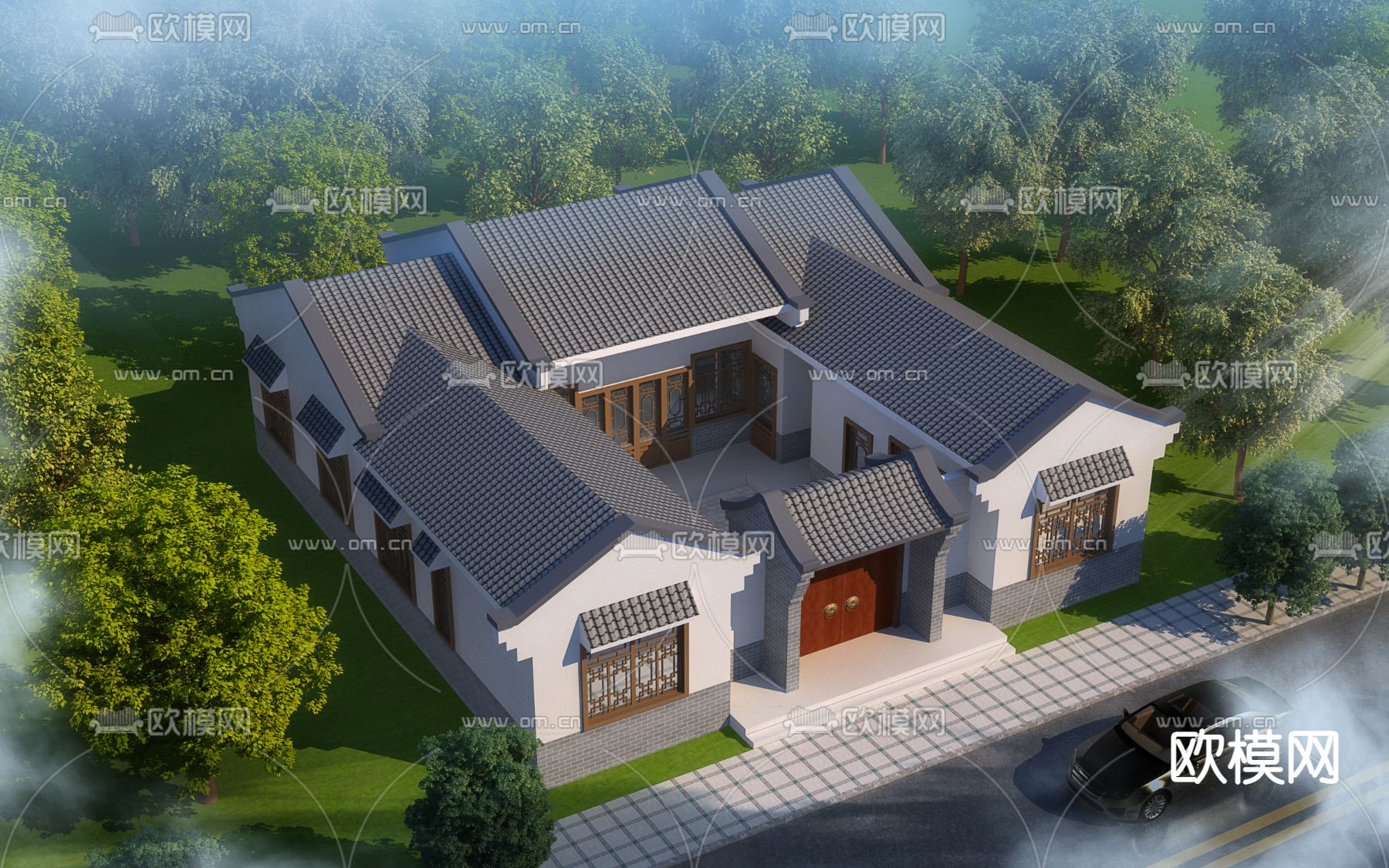 中式四合院外观3d模型下载_ID11948869_3dmax免费模型-欧模网