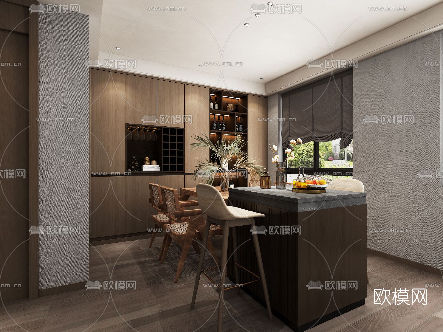 侘寂客餐厅免费3d模型下载（渲染图2）